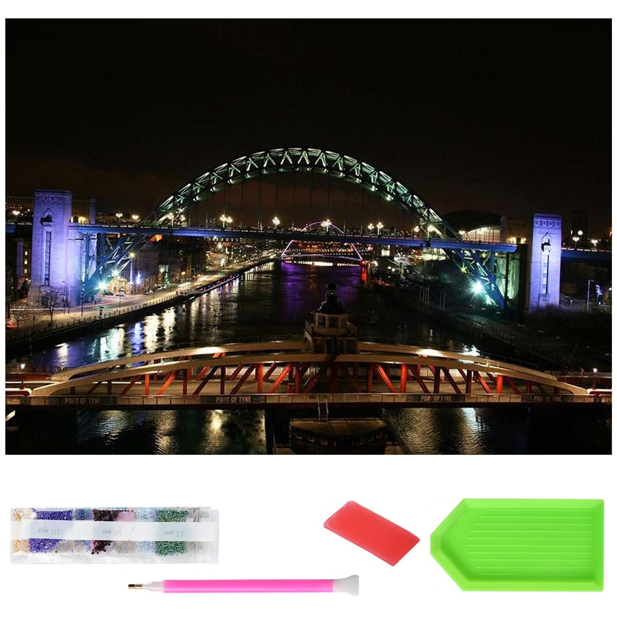 Realb2b Malen nach Zahlen XXXL 5d Diamond Painting Brücke bei Nacht Malen nach Zahlen 120x60cm (Komplettset für 5D Diamond Painting inklusive Leinwand, Diamanten und Werkzeugen, Diamond Painting Set mit Zubehör für DIY-Kreativität und Entspannung), 120x60cm 5D Diamond Painting mit präziser Klebeschicht & Zubehör