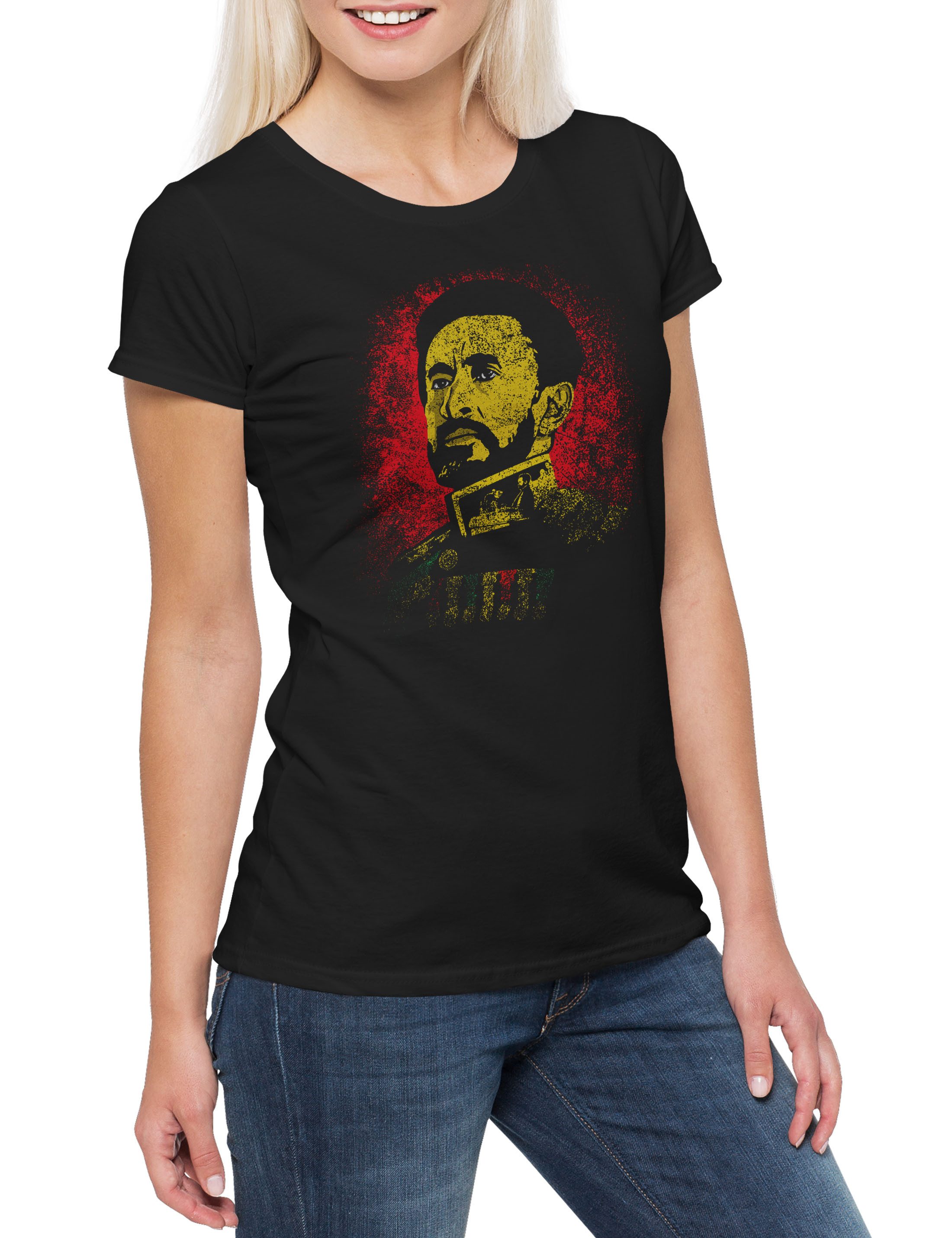 Print-Shirt Haile Selassie Portrait I Damen T-Shirt Zion Music Babylon Reggae Jah