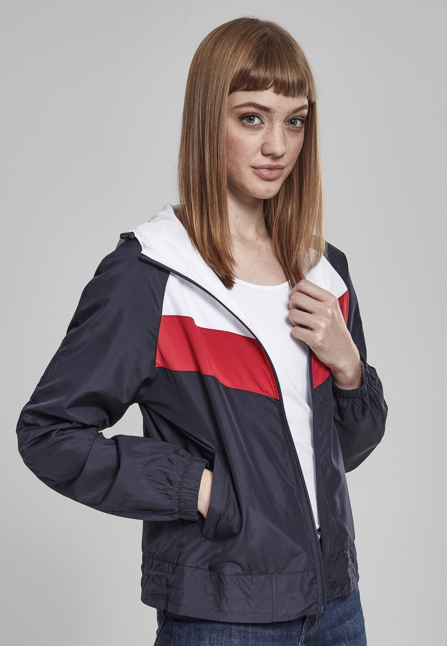 URBAN CLASSICS Sommerjacke Damen Ladies Windbreaker navy/white/firered (1-St) 3-Tone