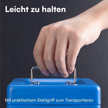 H&S Organizer H&S Geldkassette 6" Stahl Geldkassette mit Schloss 2 Schlüssel - Blau