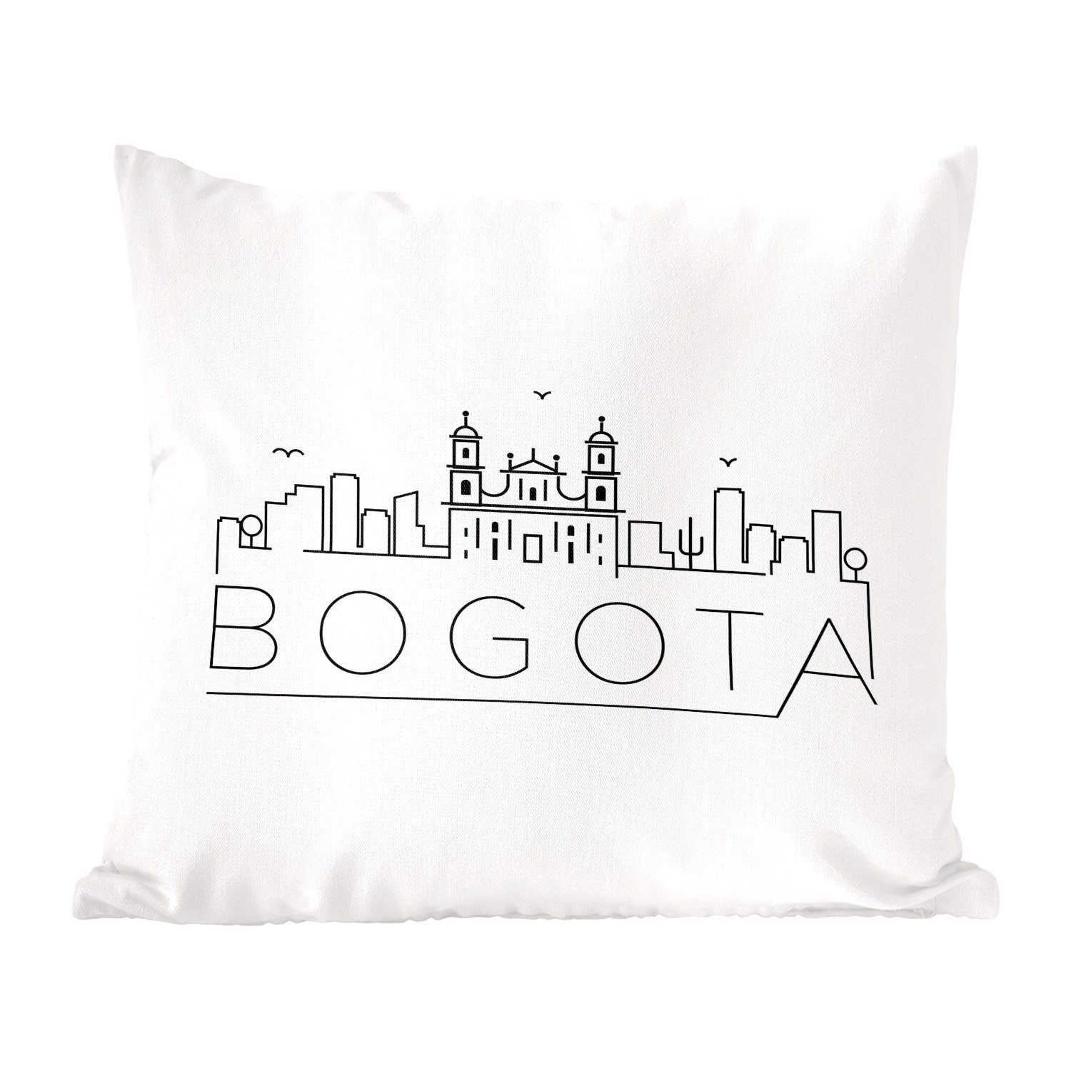 MuchoWow Dekokissen Skyline "Bogota" schwarz auf weiß, Zierkissen mit Füllung für Wohzimmer, Schlafzimmer, Deko, Sofakissen