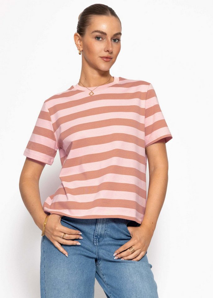 SASSYCLASSY T-Shirt Shirt mit Blockstreifen für Damen Oversize T-Shirt mit Rundhalsausschnitt und kurzen Ärmeln