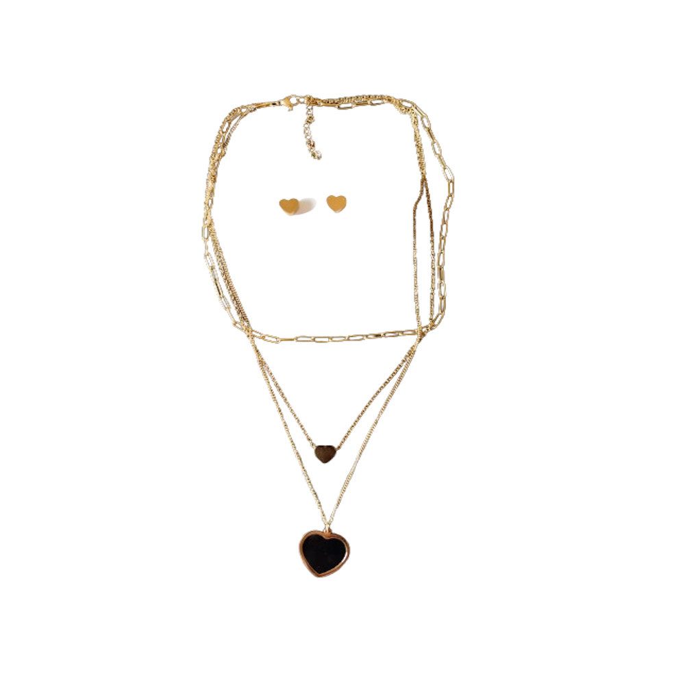 BUNGSA Schmuckset Schmuckset mit Layer-Kette Herz-Ohrsteckern gold Edelstahl Damen (4-tlg), Geschenkset Damen