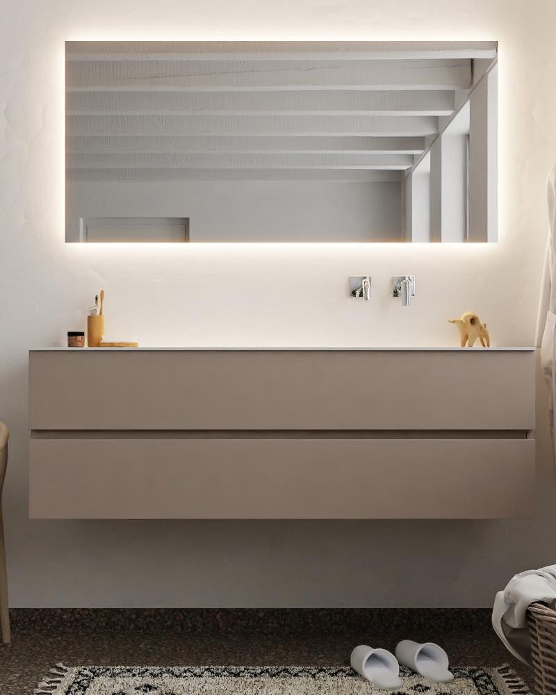MONDIAZ Waschtisch set taupe vica 150 cm NV76341968 (set Serie Vica, Waschbecken Serie Cloud (eckig), ohne Lochbohrung)