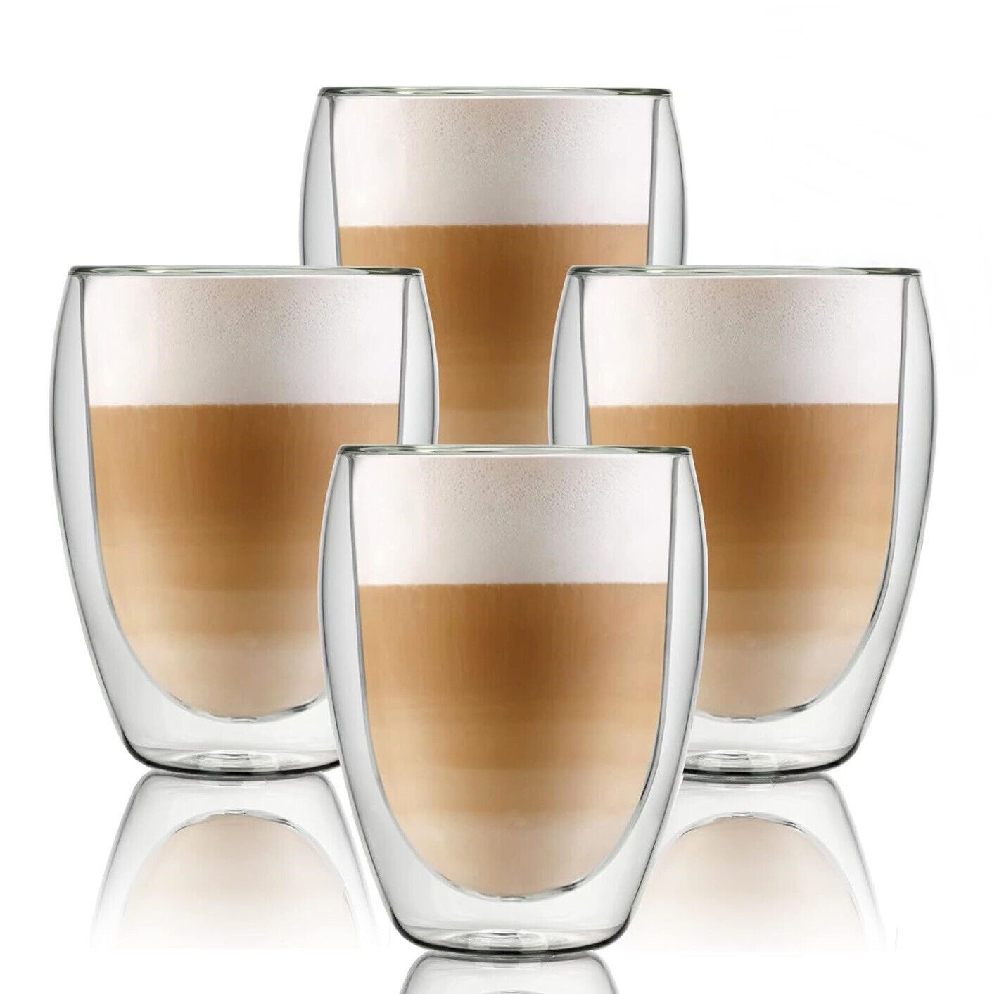ANWA Thermoglas 4x Doppelwandige Gläser schlicht Thermogläser 350ml Kaffee Tee, 4-tlg., Glas, doppelwandig
