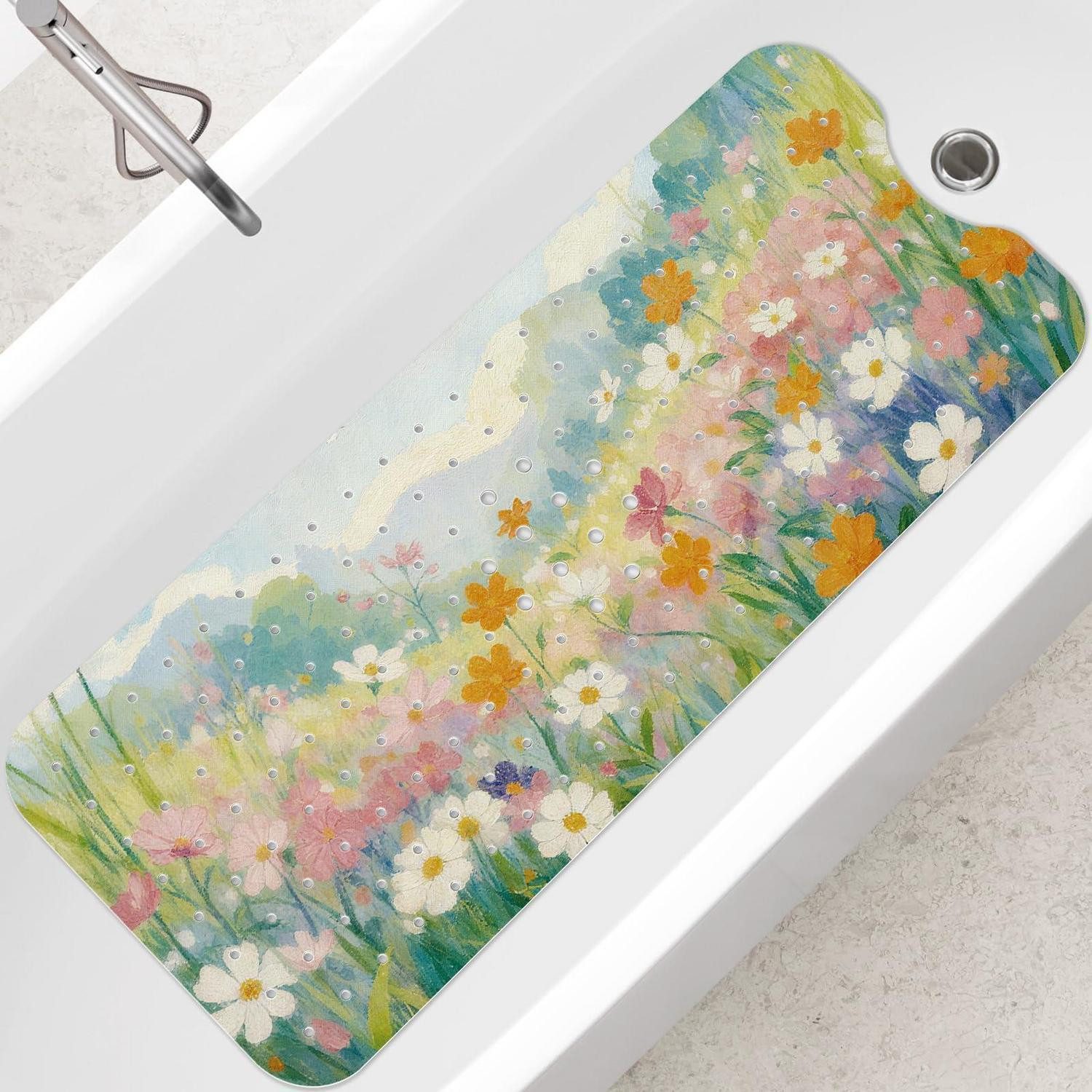 LuxusKollektion Wanneneinlage Badewannenmatte bunt Blumen 100x40cm rutschfest, B: 40 cm, L: 100 cm