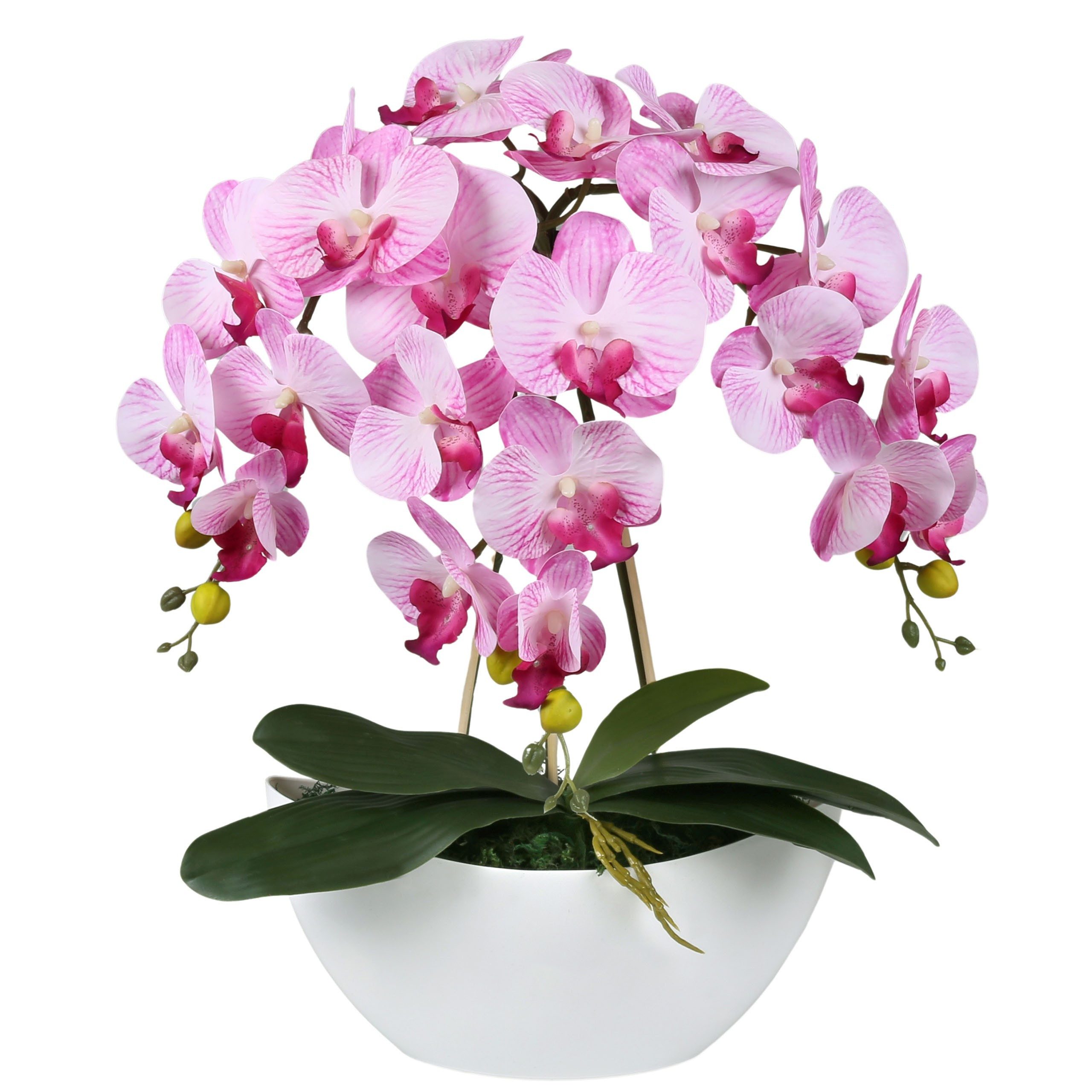 Kunstorchidee Künstliche rosa-weiße Orchidee im Topf, 3 Stiele 53 cm, Sarcia.eu