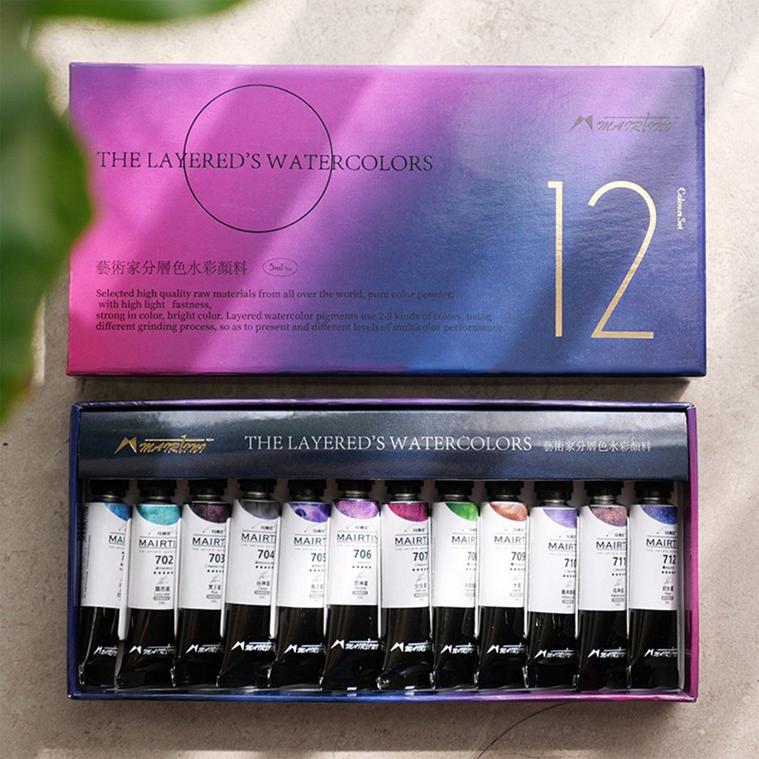 Mairtini Aquarellfarbe Künstler Set - 12 brillante Farben x 5 ml, mit starker Granulation und faszinierendem Trenneffekt