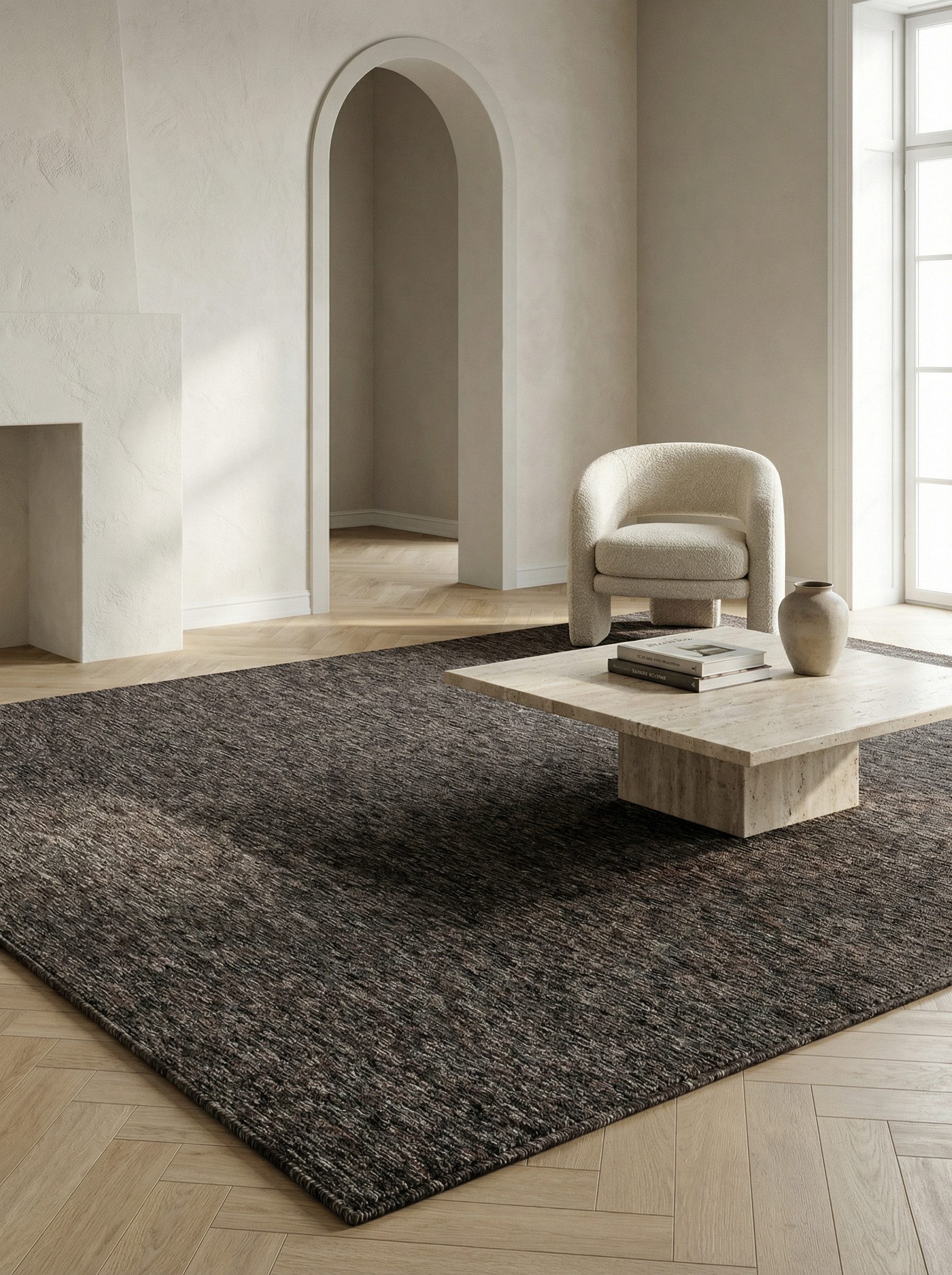 KADIMA DESIGN Teppich Kurzflorteppich Einfarbig Flur Läufer Rund Waschbar Filz AMMER, Rechteckig, Höhe: 7 mm, Braun, 60x100 cm, Strapazierfähig Uni Waschbar