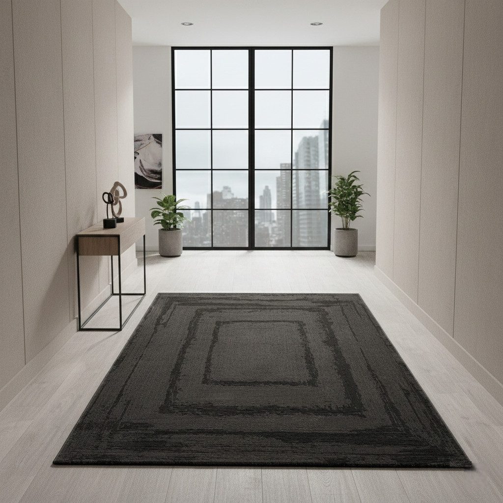 Vimoda Teppich Wohnzimmer neues premium Designteppich modern, Rechteckig, Höhe: 11 mm, Teppich Wohnzimmer 3D effekt Boho Einfarbig hoch-tief Bordüre