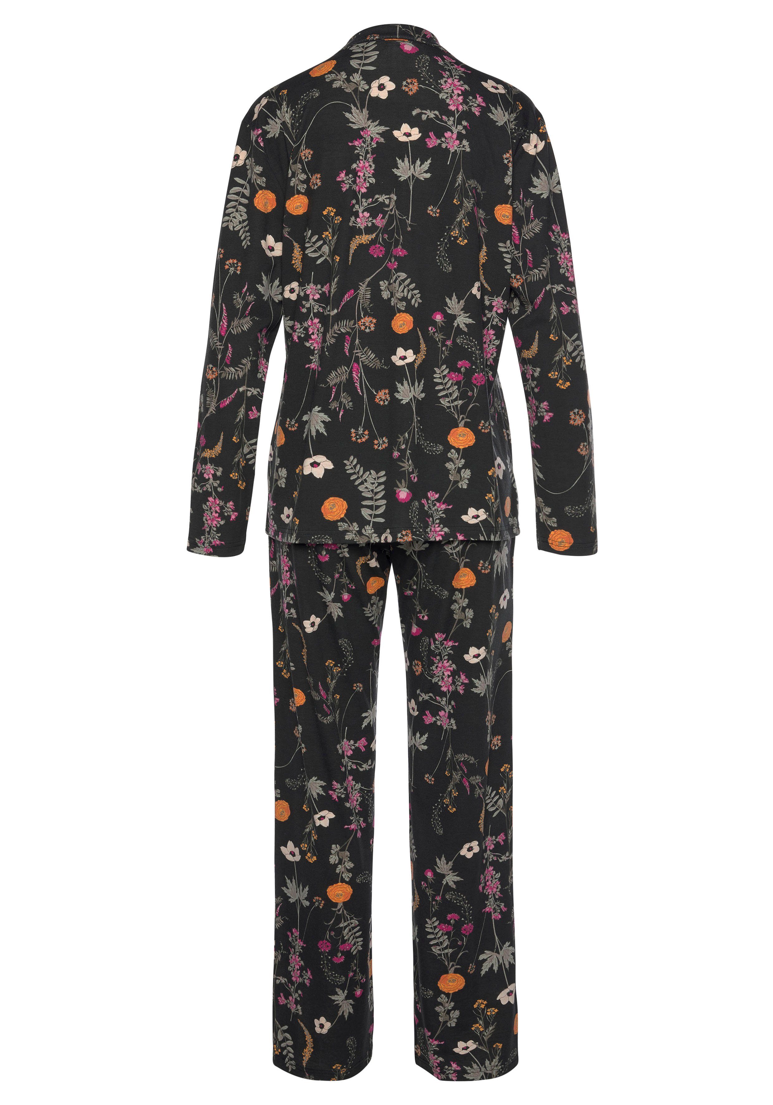 LASCANA Pyjama (2 tlg., 1 schwarz Stück) Wildblumen mit Muster