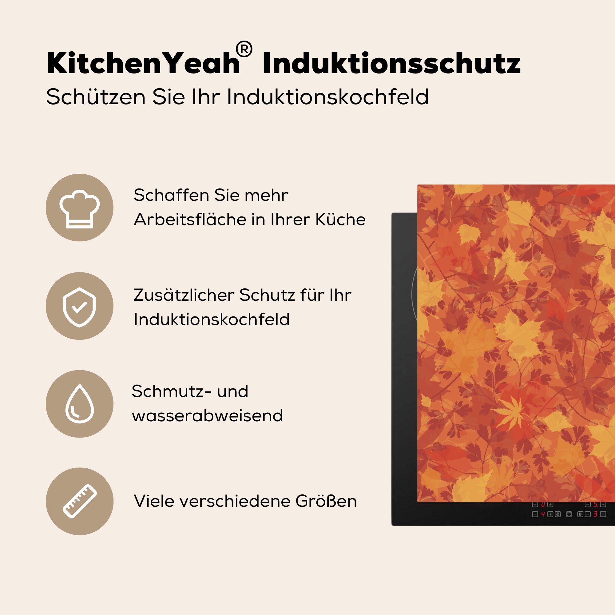 MuchoWow Herdblende-/Abdeckplatte Muster 78x78 - Vinyl, (1 Herbst cm, - Orange, Ceranfeldabdeckung, tlg), küche Arbeitsplatte für