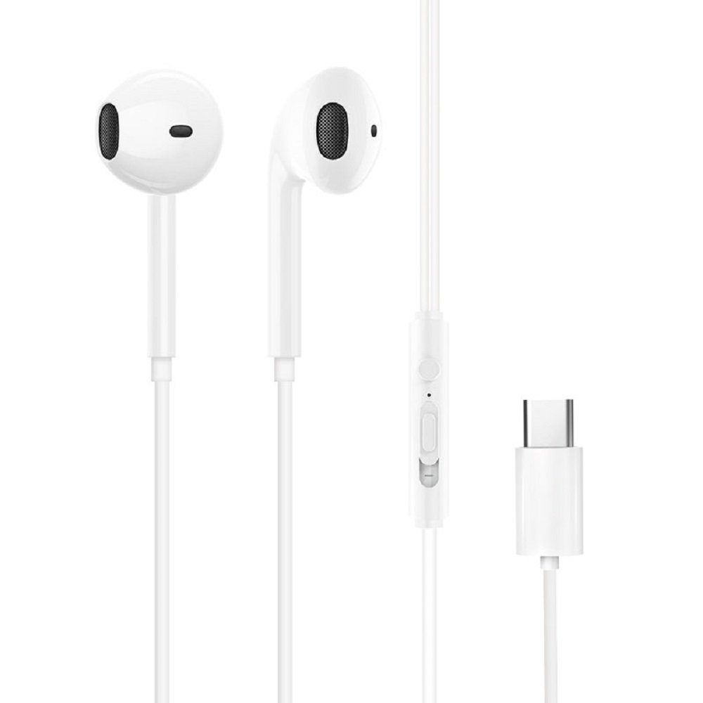 X3c USB-C Kopfhörer mit Mikrofon Headset TYPE-C Anschluss weiß In-Ear-Kopfhörer
