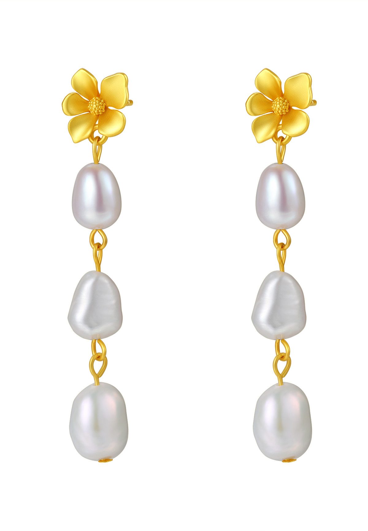 Hey Happiness Paar Ohrhänger Blume und Perlen, Tropfenohrstecker weiße Süßwasserperlen, Brautschmuck 925 Silber Damenohrringe, Roségold Gold vergoldet