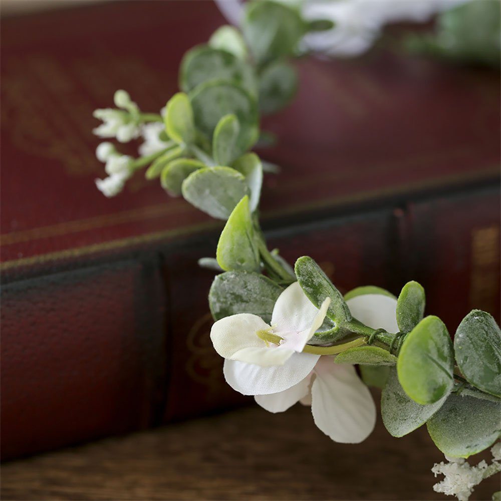 CTGtree Diadem Getrocknete Blumenkranz Weiß Eukalyptus Schleierkraut Hochzeit Haare