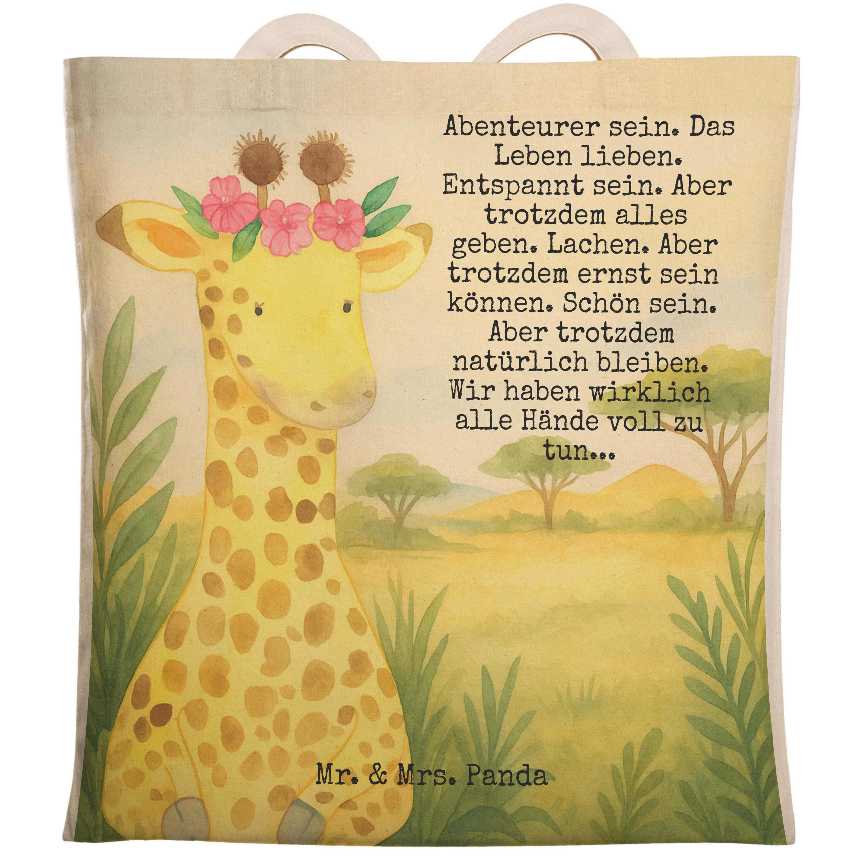 Tragetasche Giraffe Blumenkranz Design, Beutel, Weiß, Abenteurer, Tote Bag, Beute
