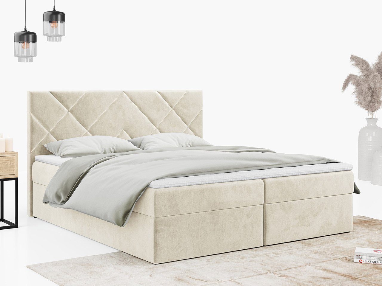 MKS MÖBEL Boxspringbett STELLE 3, Doppelbett mit Bettkasten für Schlafzimmer, mit Multipocket-Matratze