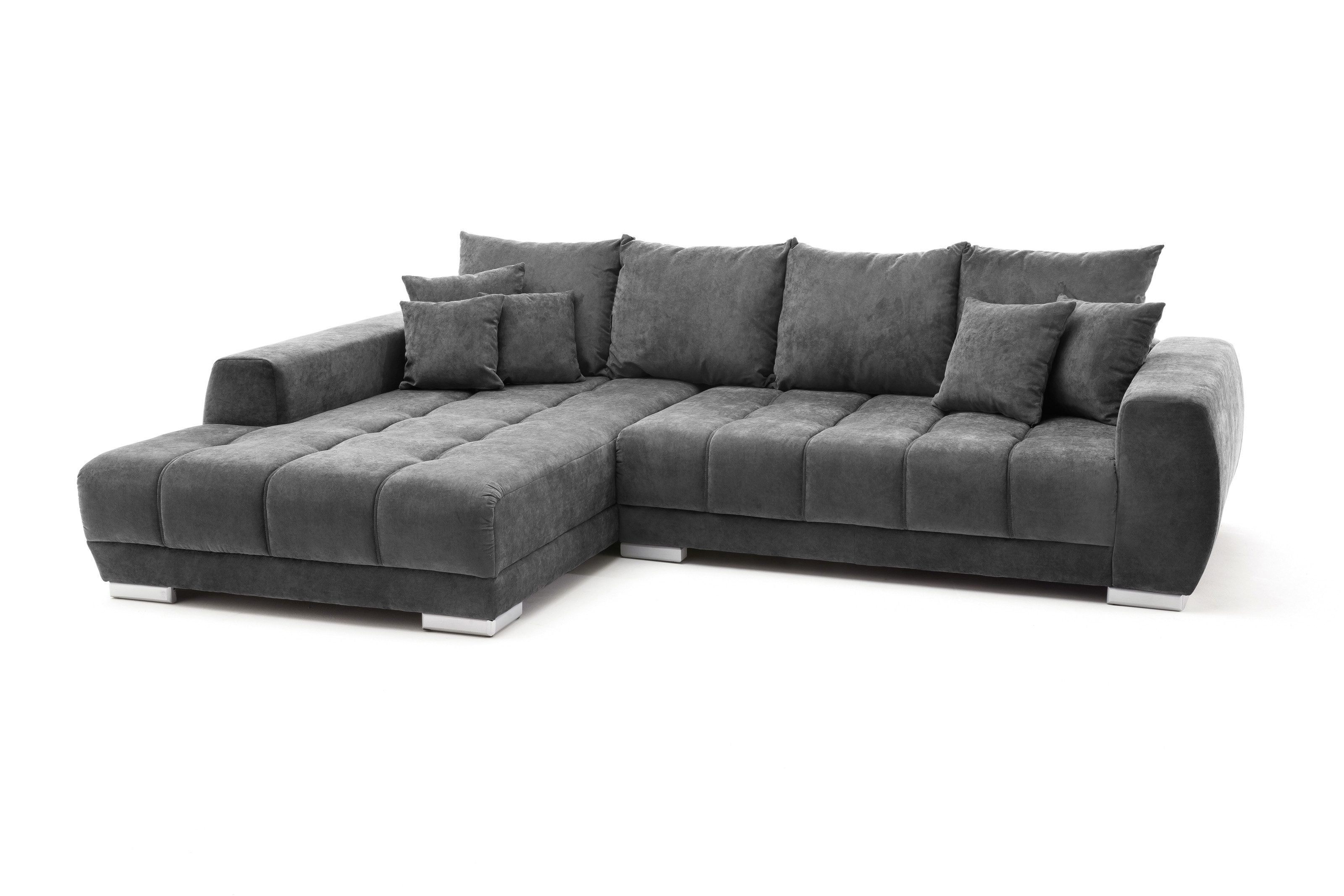 Iwaniccy Wohnlandschaft 9 Kissen, Waffelsteppung, Strukturstoff anthrazit - 300x86x215 (BxHxT)