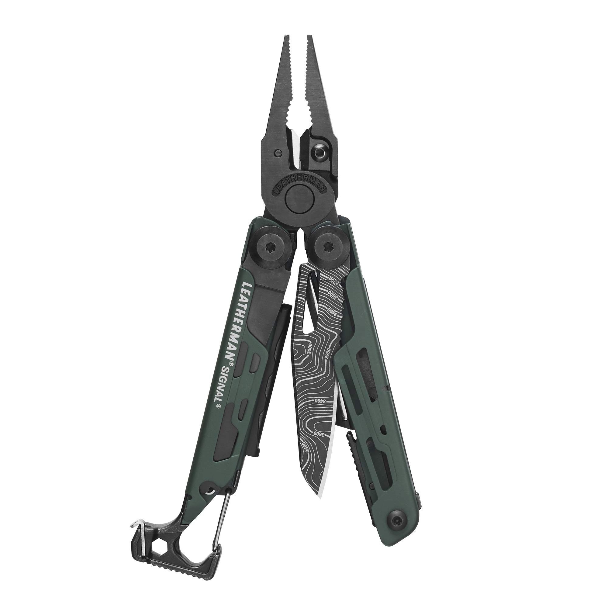 Multitool Leatherman Signal Multi-Tool - 19 Tools, Schwarzes Nylonholster, Grün