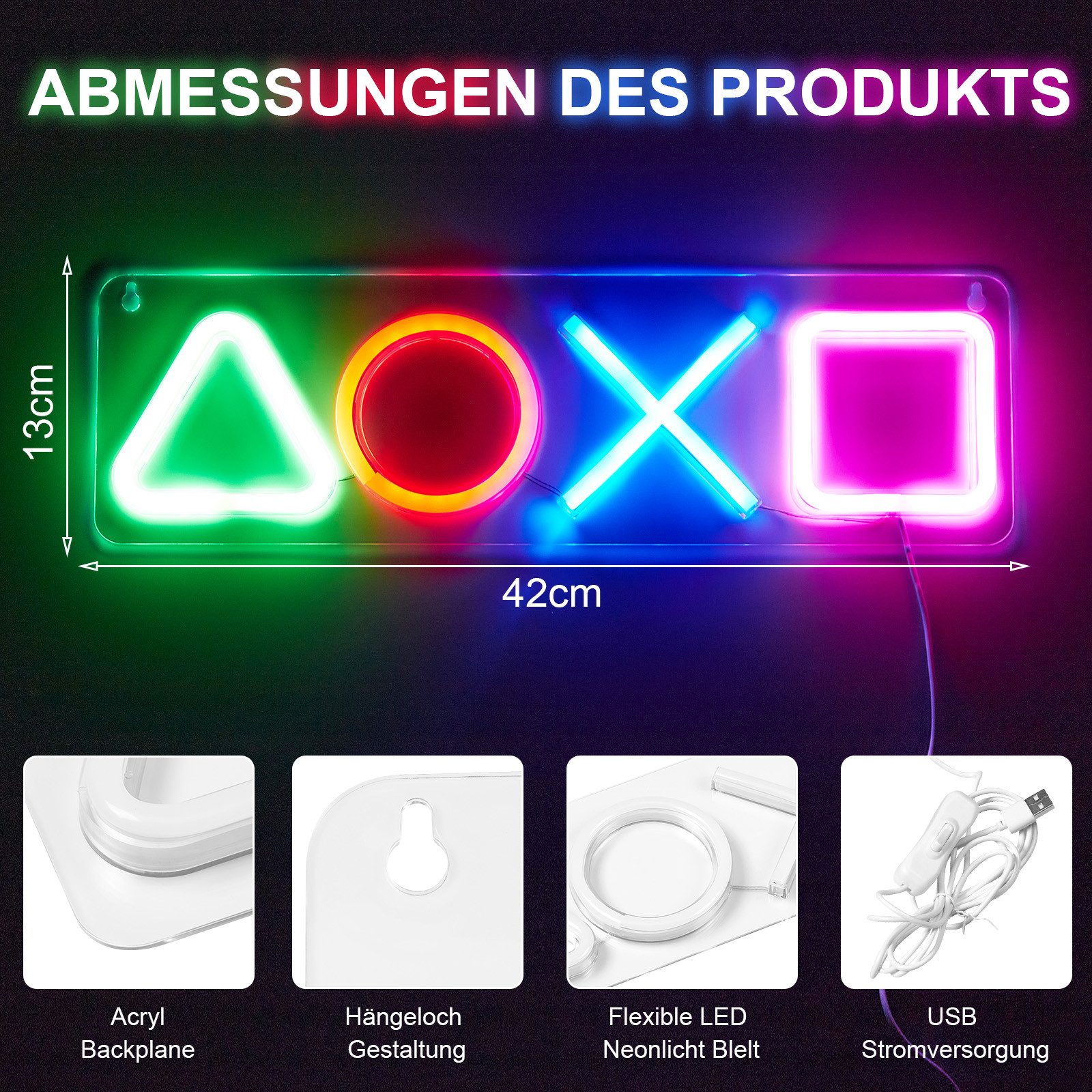 Sunicol LED Dekolicht Spieltaste Leuchtreklame Gaming Neon Schild Neonlicht günstig online kaufen