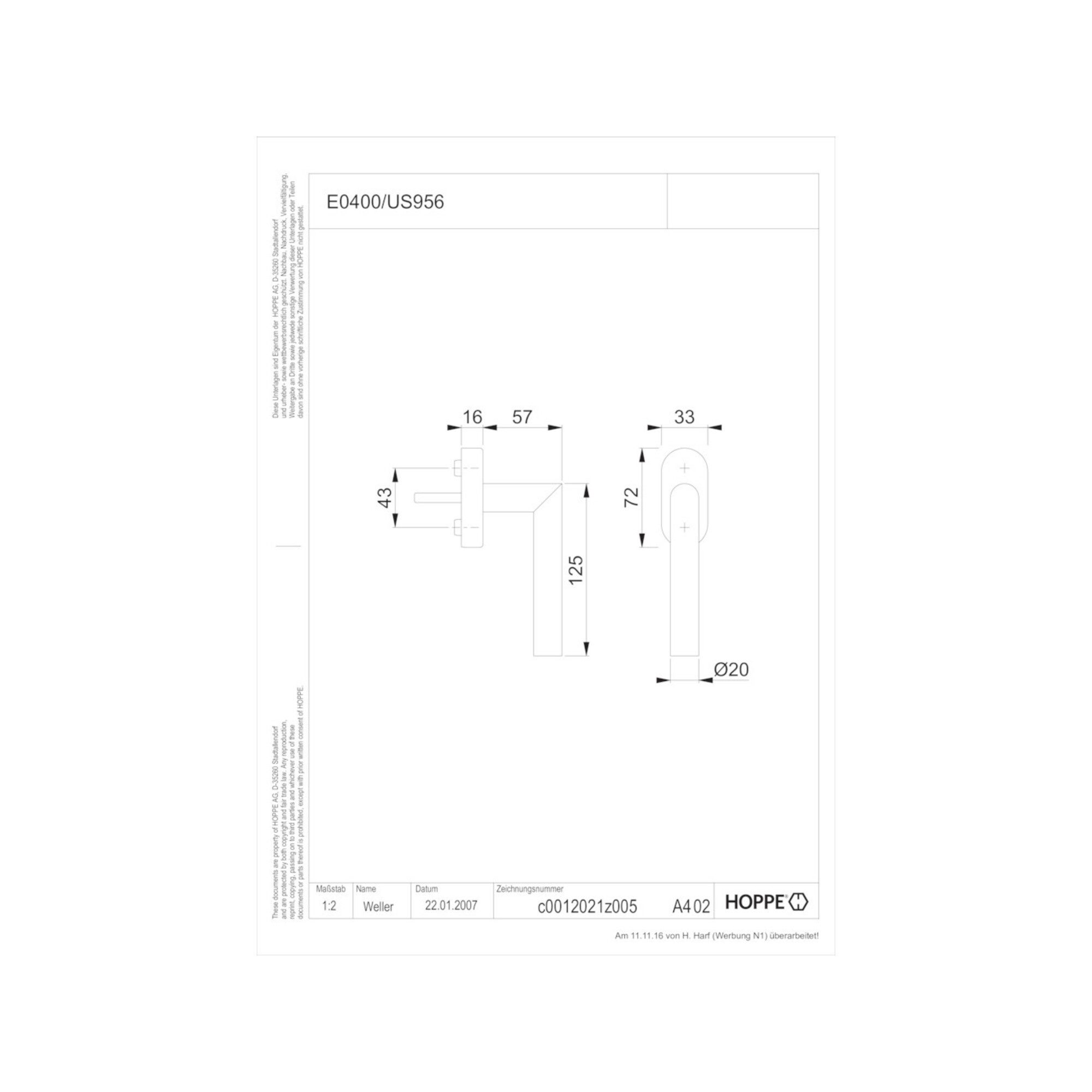 HOPPE Fenstergriff Hoppe Fenstergriff Ams.E0400/US956 VA F69 32-42mm Secustik®/VarioFit®