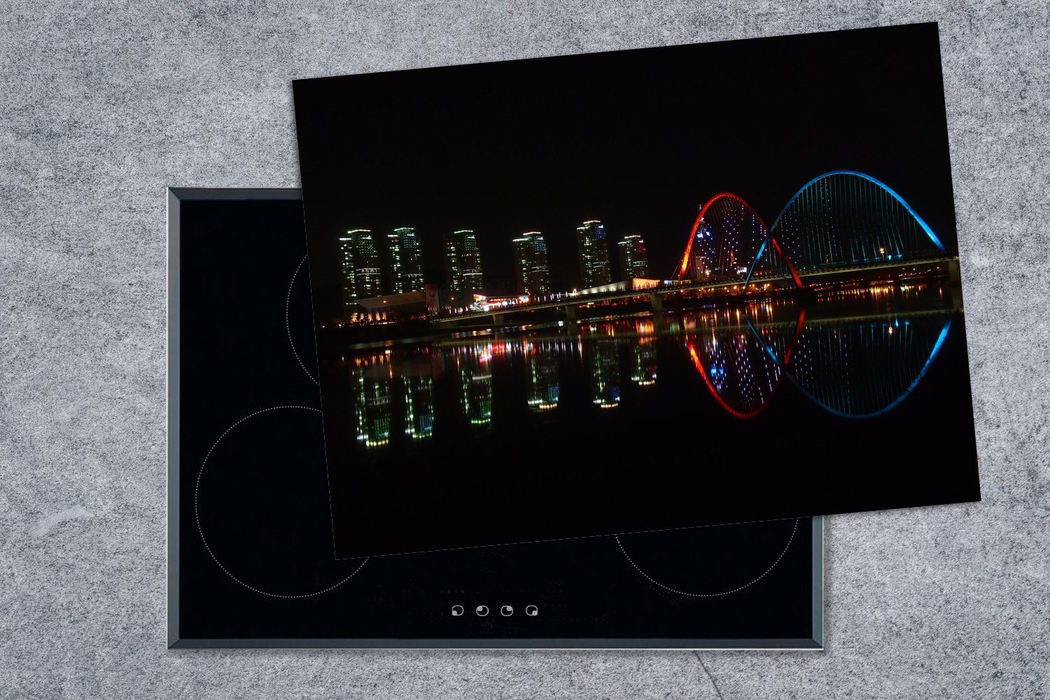 MuchoWow Herdblende-/Abdeckplatte Nächtliche Skyline (1 Expo-Brücken der Ceranfeldabdeckung Arbeitsfläche Mobile Südkorea, 70x52 cm, Vinyl, in nutzbar, tlg), Daejeon