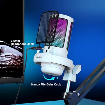 NJSJ Streaming-Mikrofon, USB Gaming Mikrofon mit Arm für YouTube, Twitch, Podcasts PS4/PS5/MAC