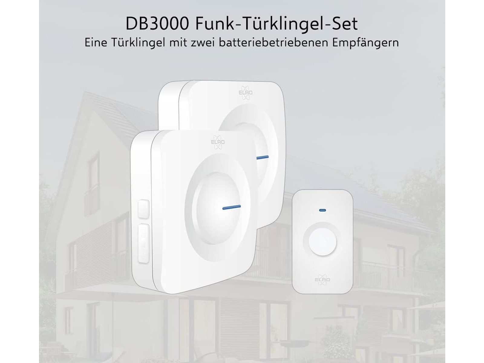 Elro Türklingel-Set, 2 Empfänger, 64 Klingeltöne, (4-tlg), Funkklingel mit Batterie, Türgongs mit Licht für Schwerhörige, Weiß