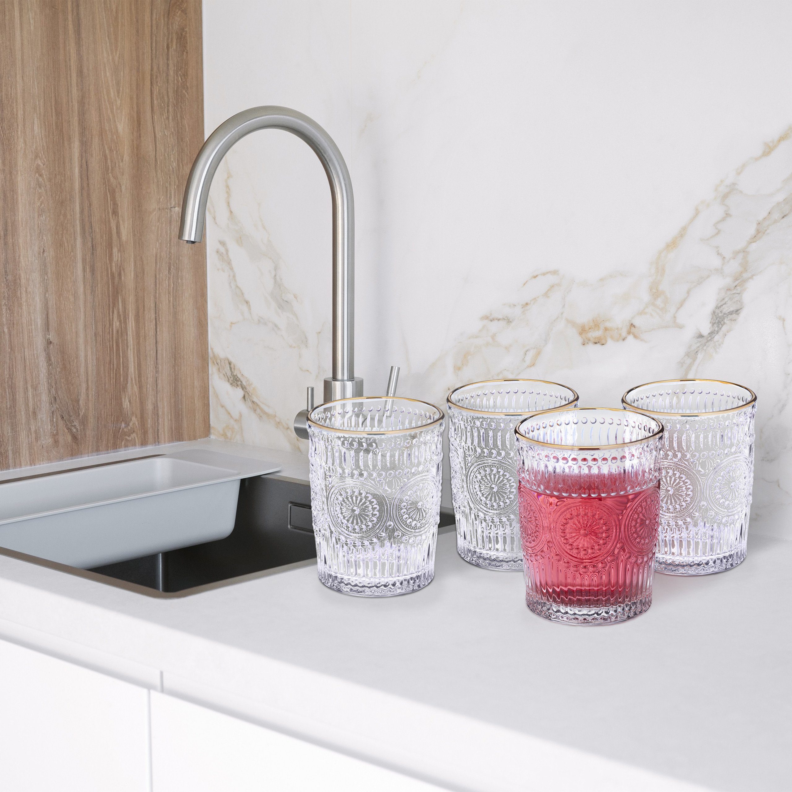 relaxdays Gläser-Set Vintage Trinkgläser 4er Set 300 ml, Glas