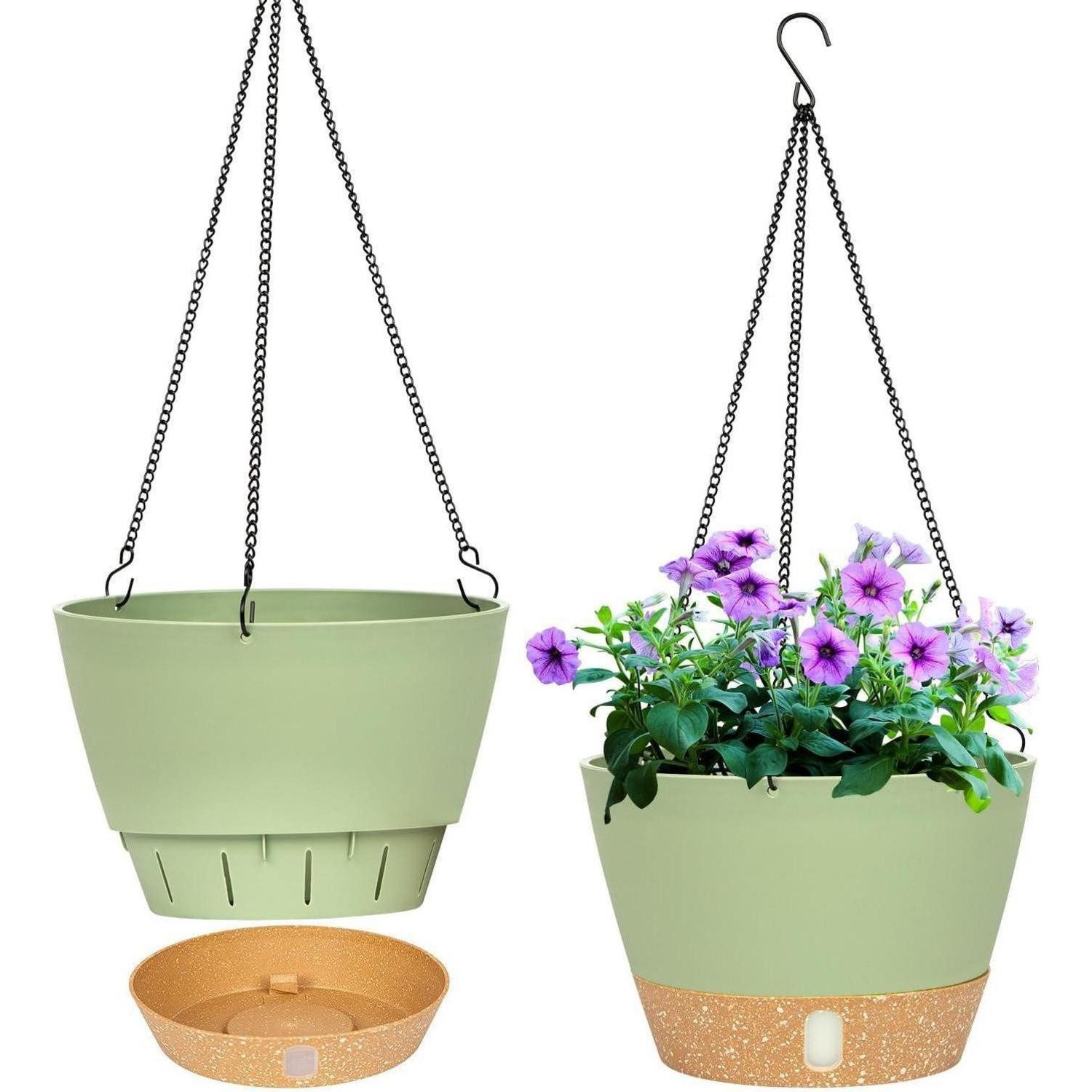 LuxusKollektion Blumentopf Hängende Pflanzgefäße 2er Haken Drainage Outdoor Grün A+grün 20.3CM