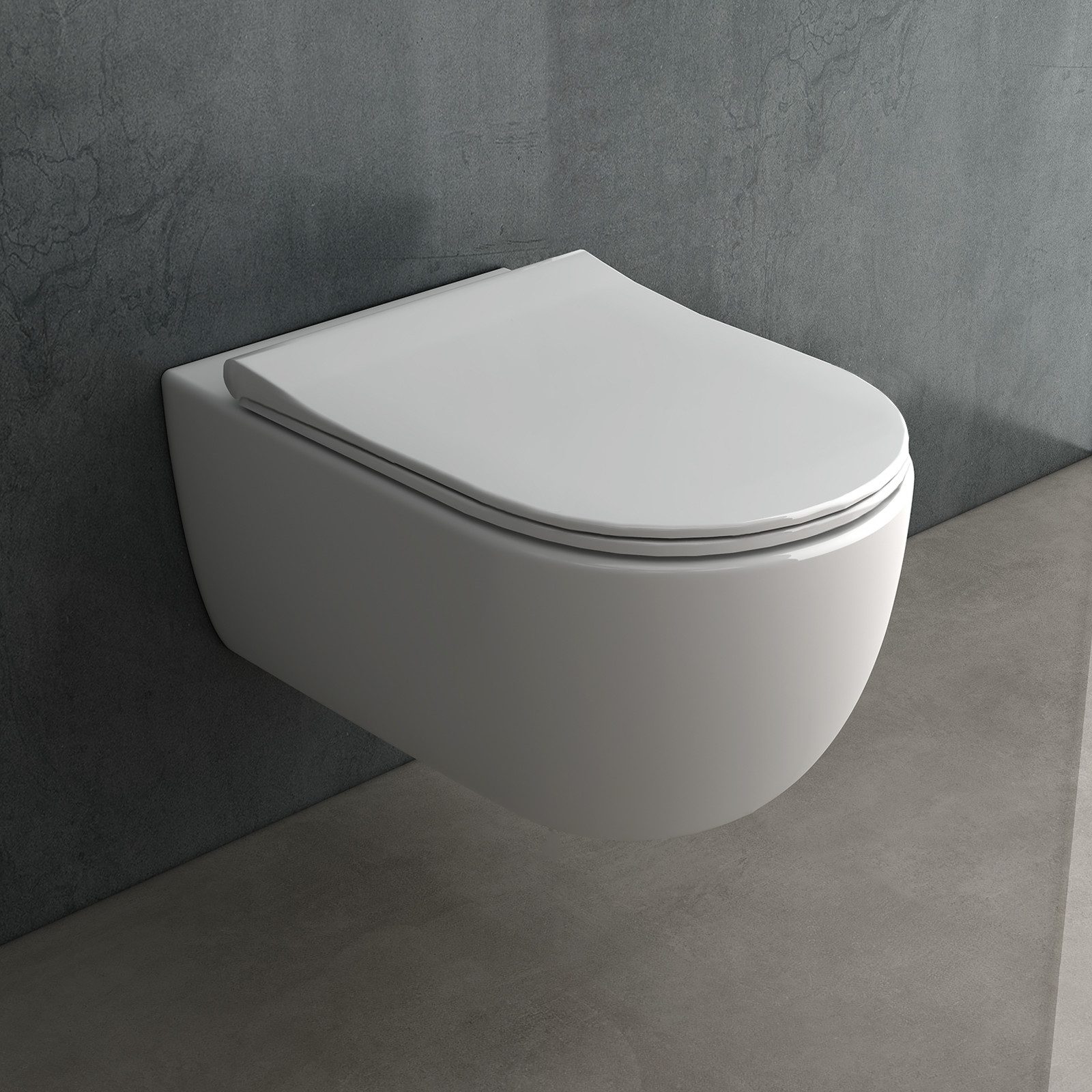 Alpenberger Tiefspül-WC Hänge WC Komplettset - Wand WC Kloschüssel und WC Deckel, Keramik Kloschüssel, Toilette mit SLIM WC Sitz und Nano Beschichtung