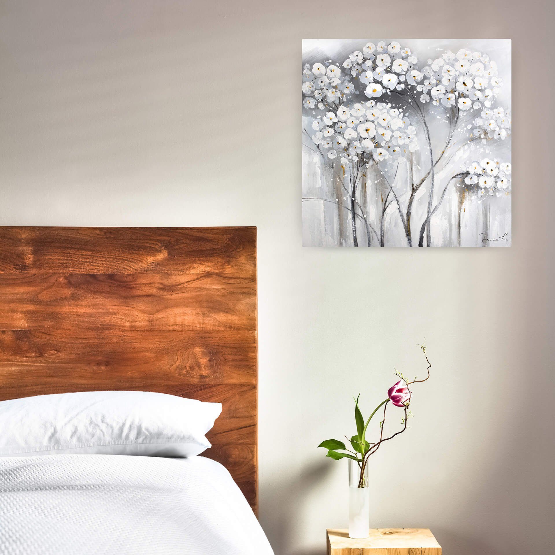 KUNSTLOFT Gemälde Weiße Unschuld 80x80 cm, Leinwandbild 100% HANDGEMALT Wandbild Wohnzimmer