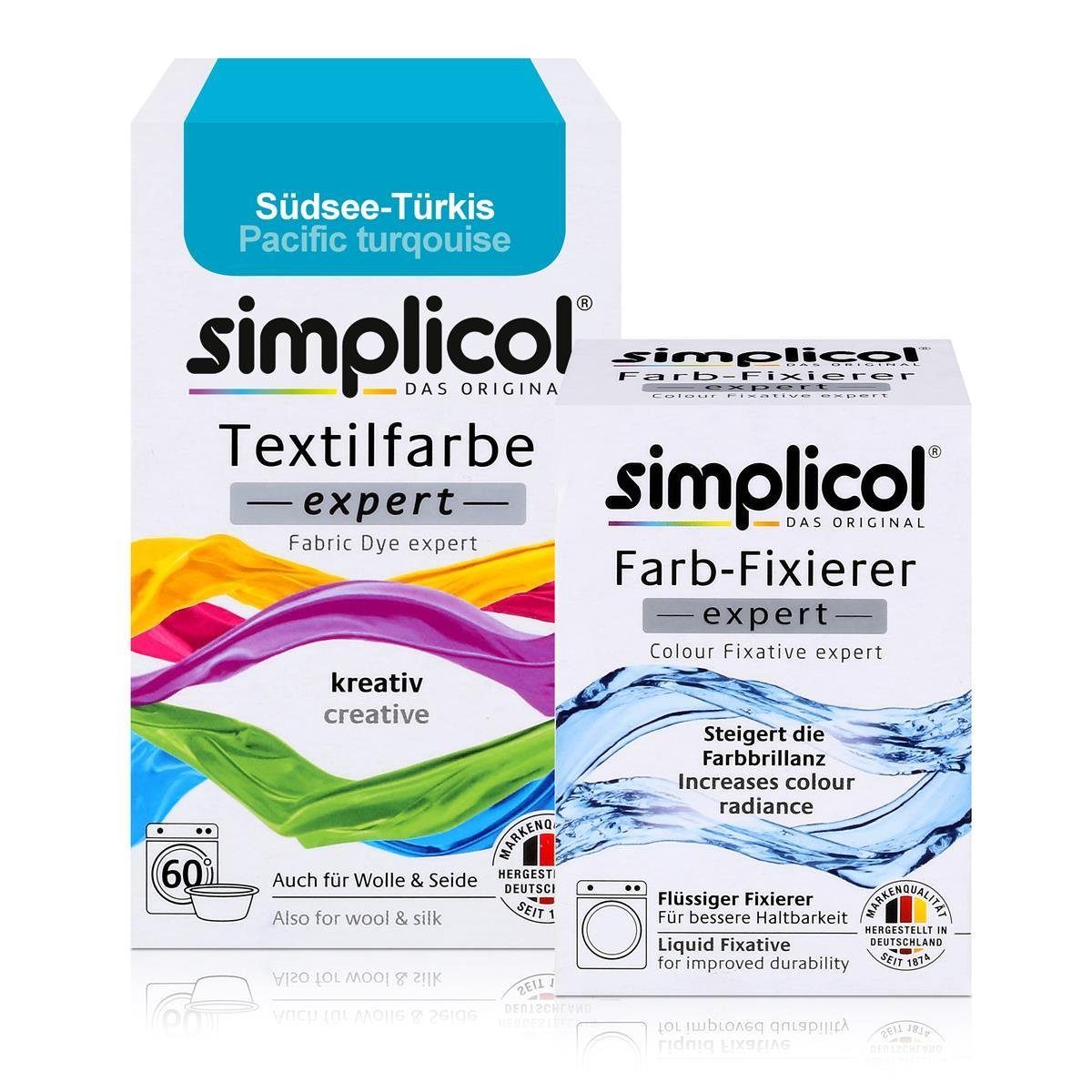 simplicol Textilfarbe Simplicol Textilfarbe expert Südsee-Türkis 150g & Farb-Fixierer Expert