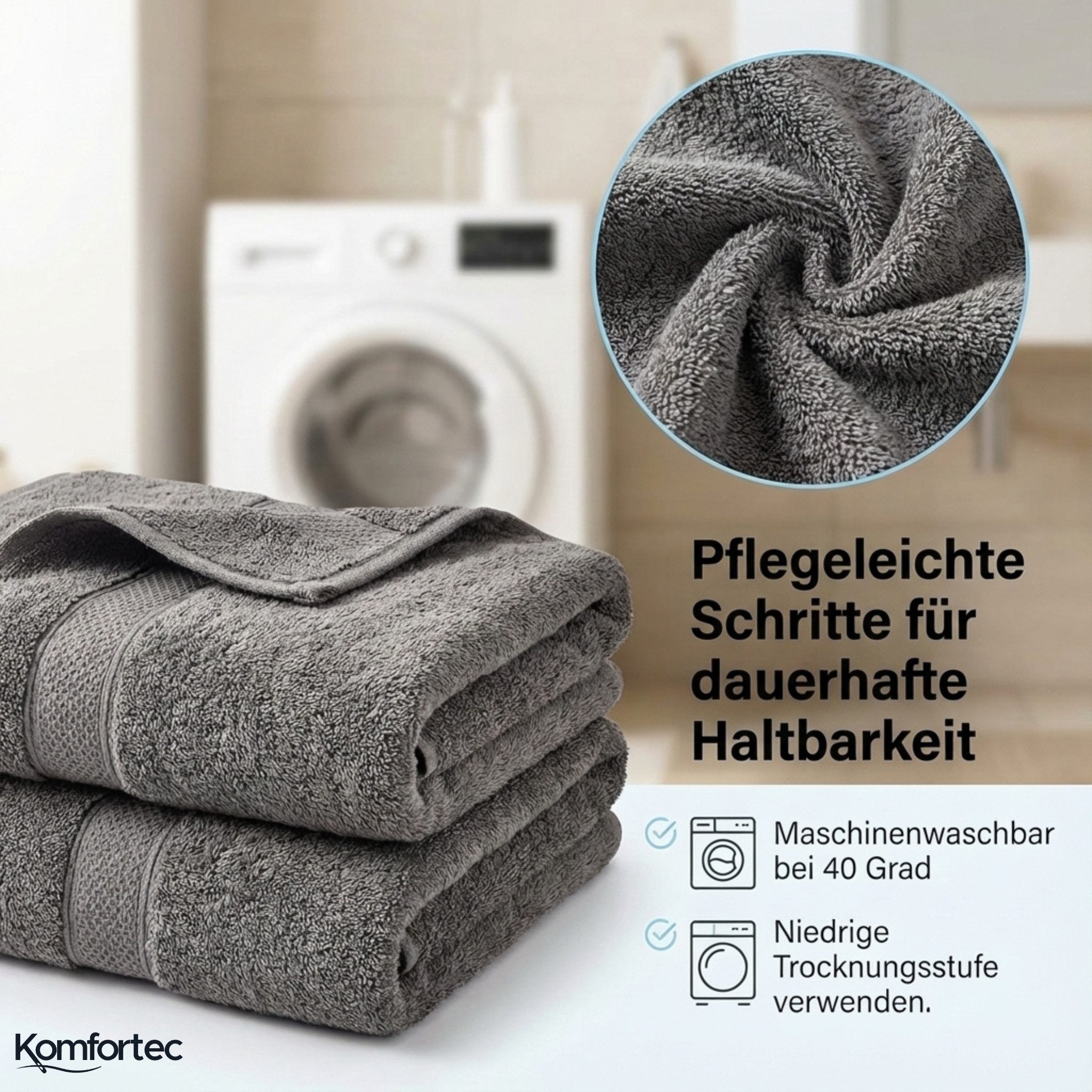 Komfortec Handtuch Set aus 100% Baumwolle, 4 Handtücher 50x100 cm und 4 Badetücher 70x140 cm, Frottee (Packung, 8-St), Duschtücher & Badehandtuch, Weich, Towel, – Bild 4 von 5