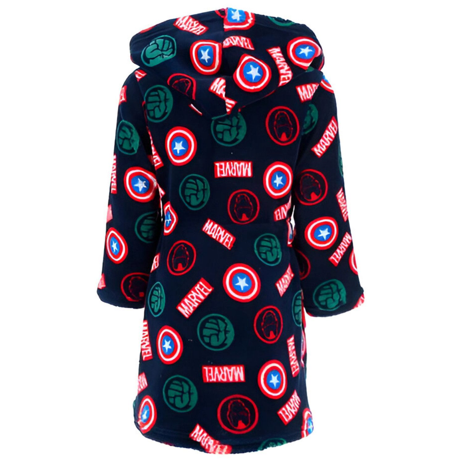 MARVEL Bademantel Marvel Avengers Kinder Hausmantel Bademantel mit Kapuze, langarm, Polyester, Gürtel, Gr. 104 bis 140