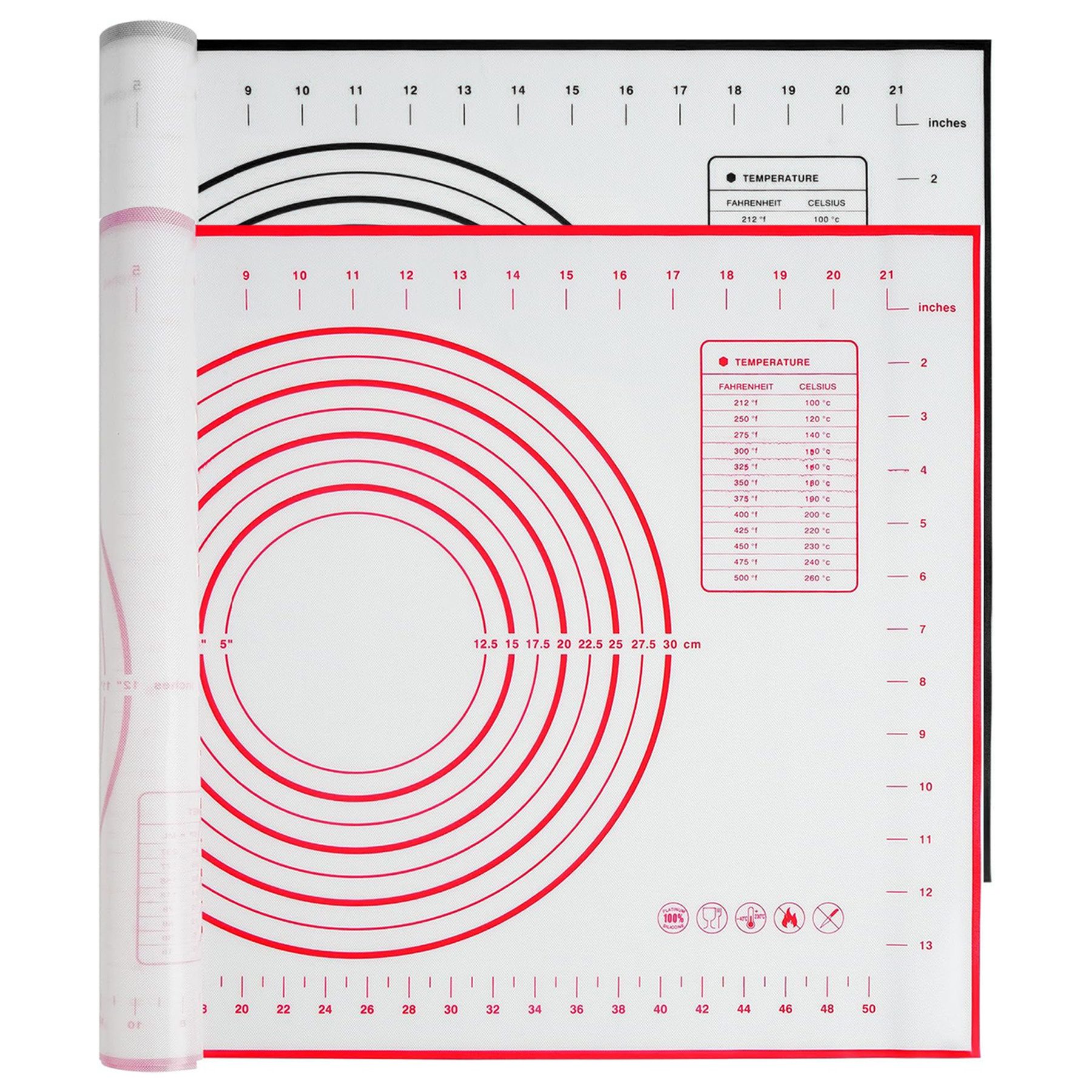 Mutig Backmatte Silikon Backmatte 2er Set groß 70 x 50 cm, rutschfeste Backunterlage, (antihaft Teigmatte, Ausrollmatte mit Messung, 2-tlg., wiederverwendbare Teigunterlage), für Fondant, Pizza, Kekse, Macarons, Teig