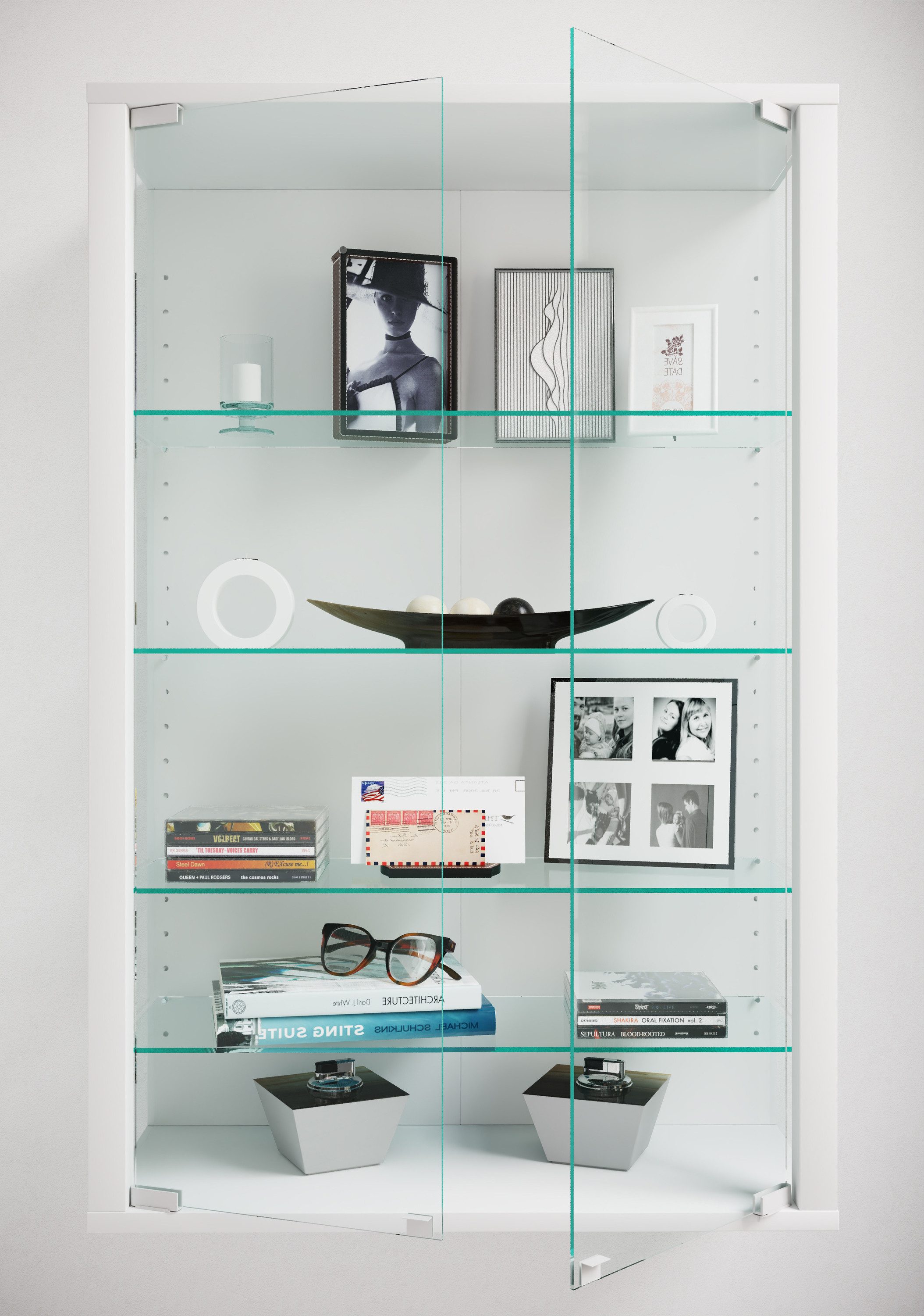 VCM Hängevitrine Udina B. 60 x T. 25 x H. 91 cm Glasvitrine hängend, Vitrine Glas mit ESG-Sicherheitsglas, 5 Fächer – Bild 4 von 5