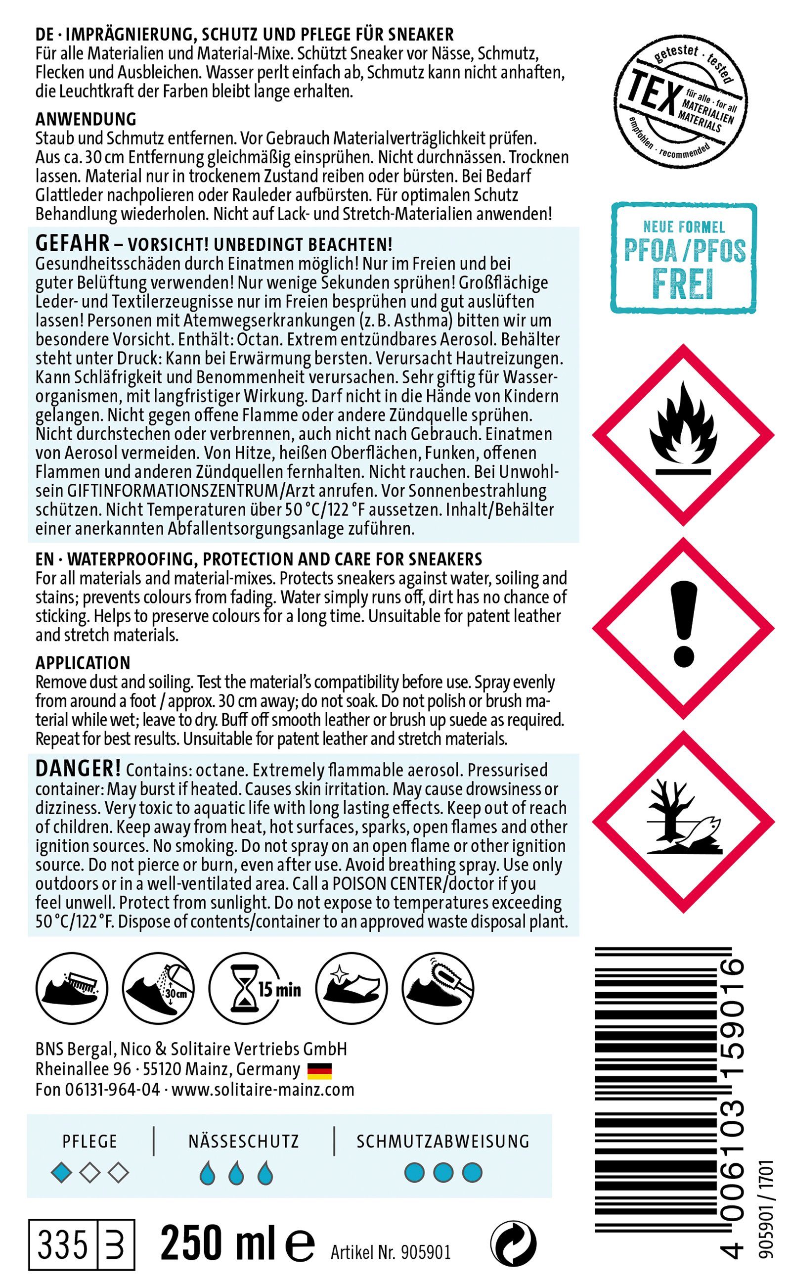 Solitaire Sneaker Protector - Schützt Sneaker vor Nässe, Schmutz und Ausbleichen Schuh-Imprägnierspray