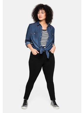Sheego Jeansbluse Große Größen mit Knopfleiste und Brusttaschen