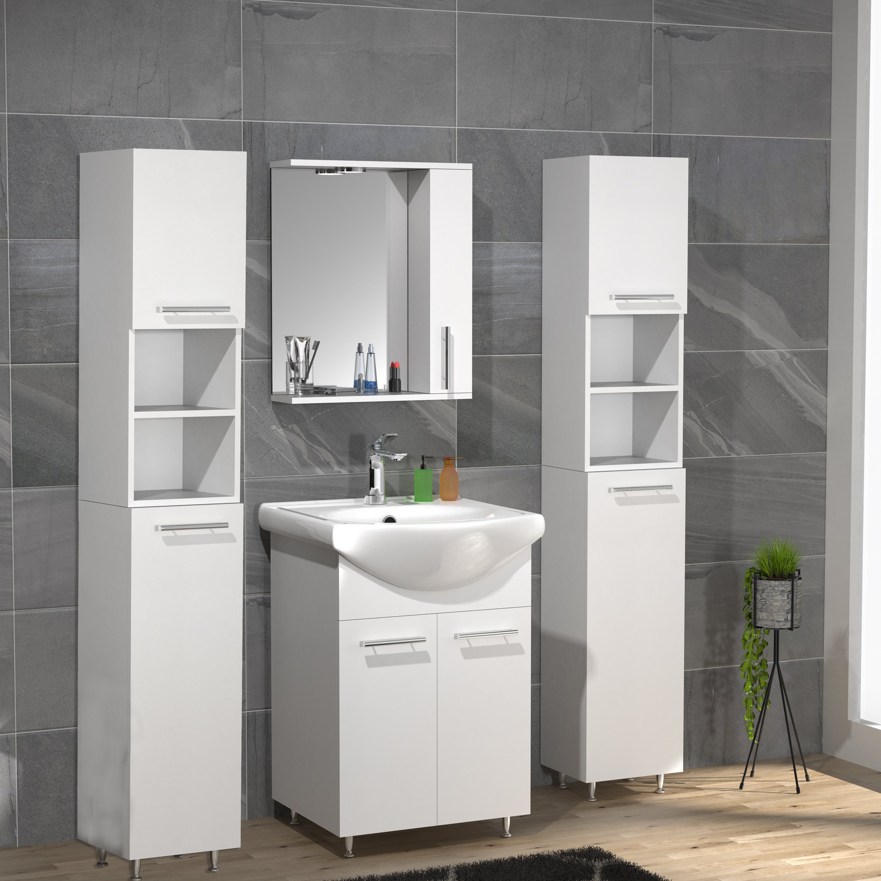 VCM Waschtisch 5tlg Waschplatz Waschtisch Spiegelschrank Lisalo M (5-St)