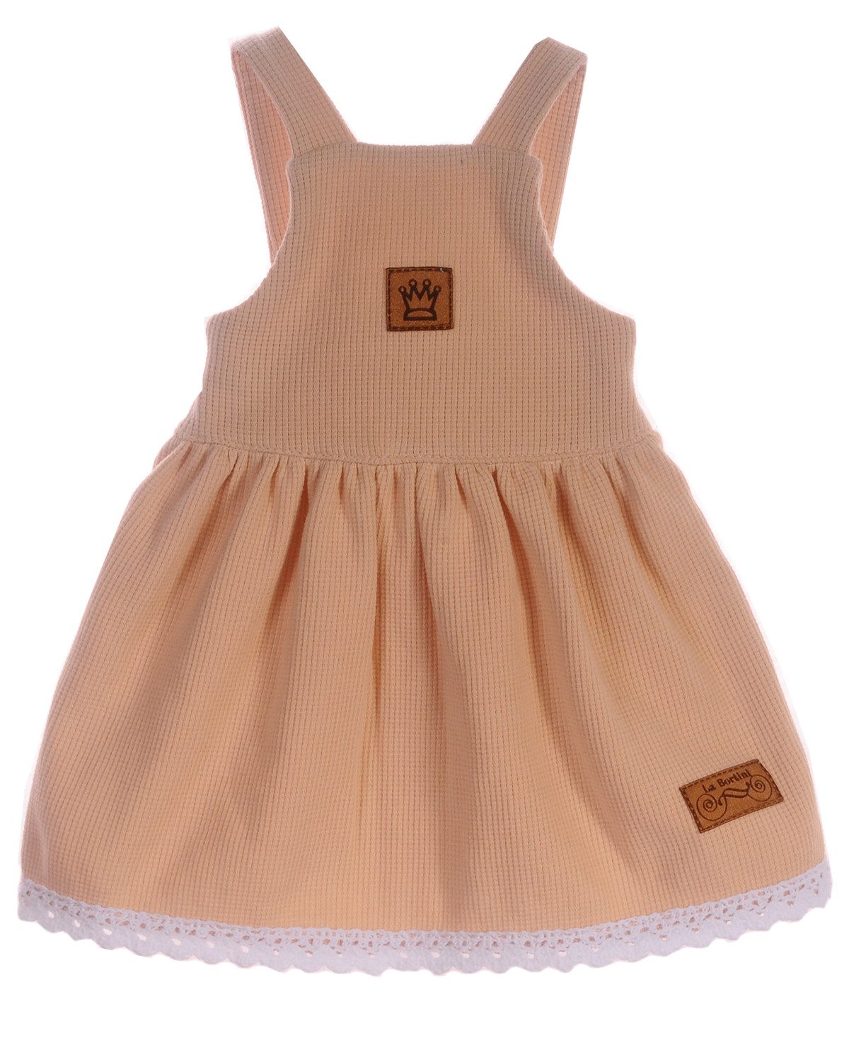 La Bortini Latzkleid Baby Kleid Trägerrock Kleidchen in Beige 50 56 62 68 74 80 86 92 98, mit Rüschen, Spitzen, Träger verstellbar