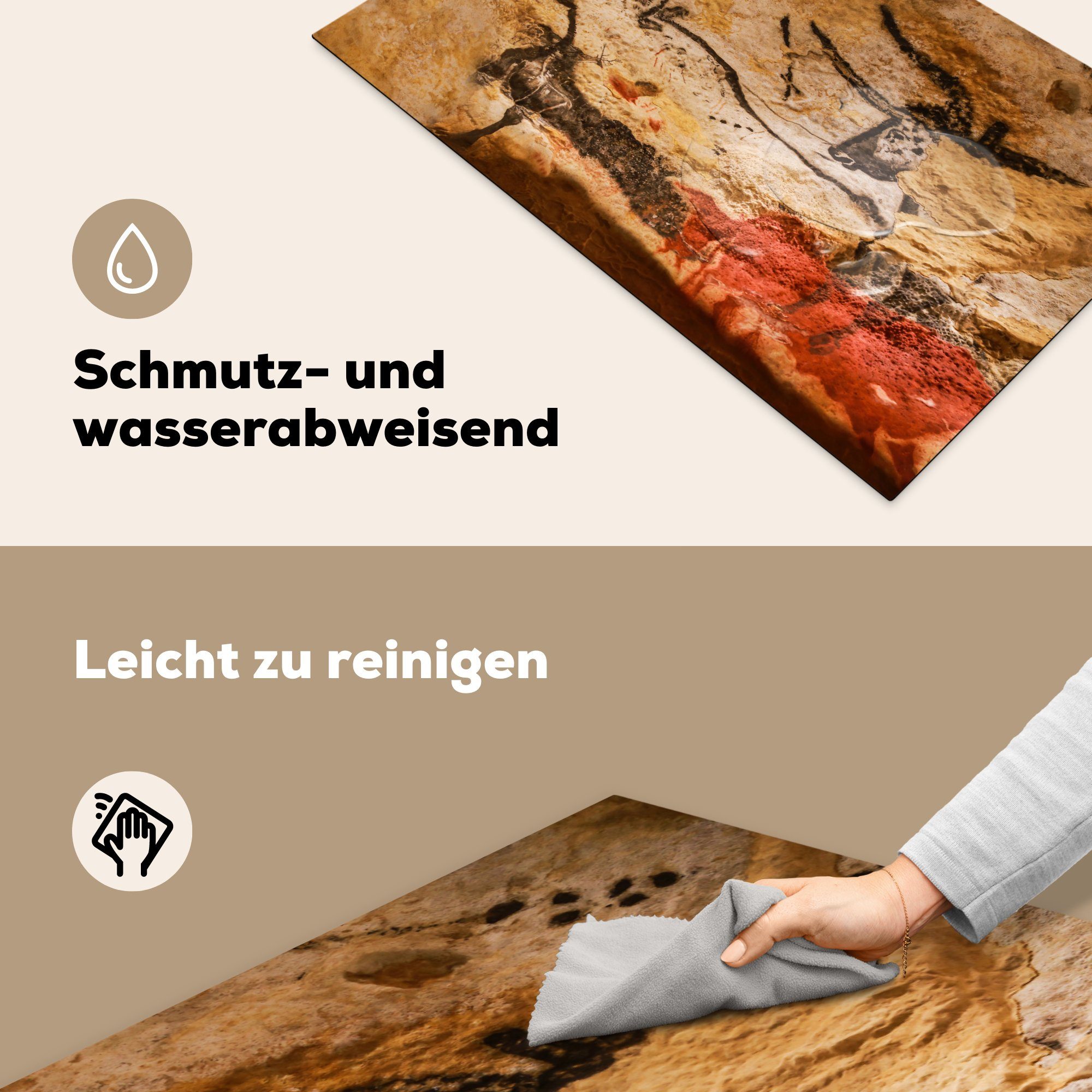 Höhle cm, Vinyl, von 83x51 (1 tlg), MuchoWow prähistorische Herdblende-/Abdeckplatte Frankreich, eine Lascaux, in küche Arbeitsplatte Höhle für Ceranfeldabdeckung, Die