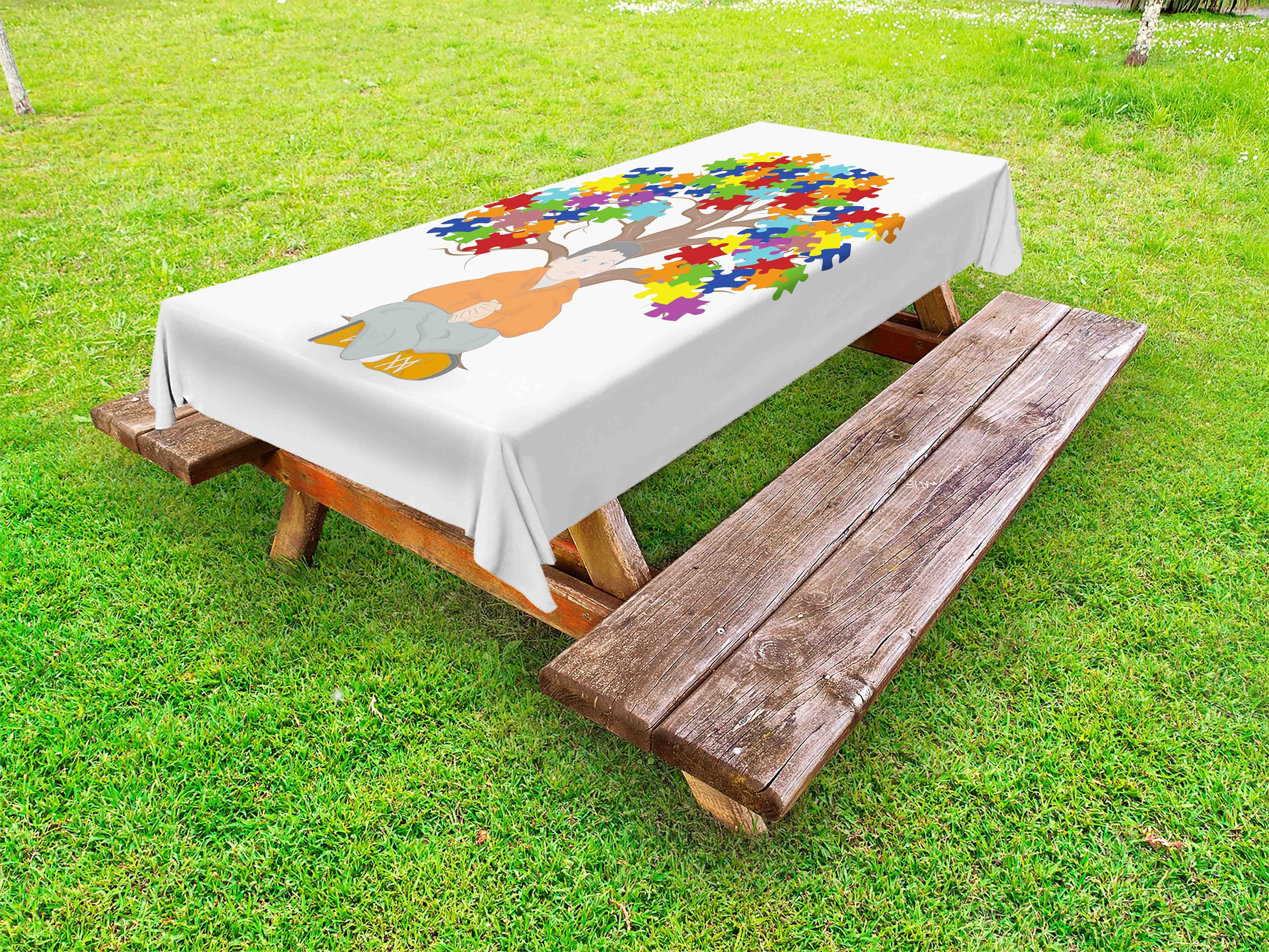 Abakuhaus Tischdecke dekorative waschbare Picknick-Tischdecke, Autismus Kind sitzt unter einem Baum