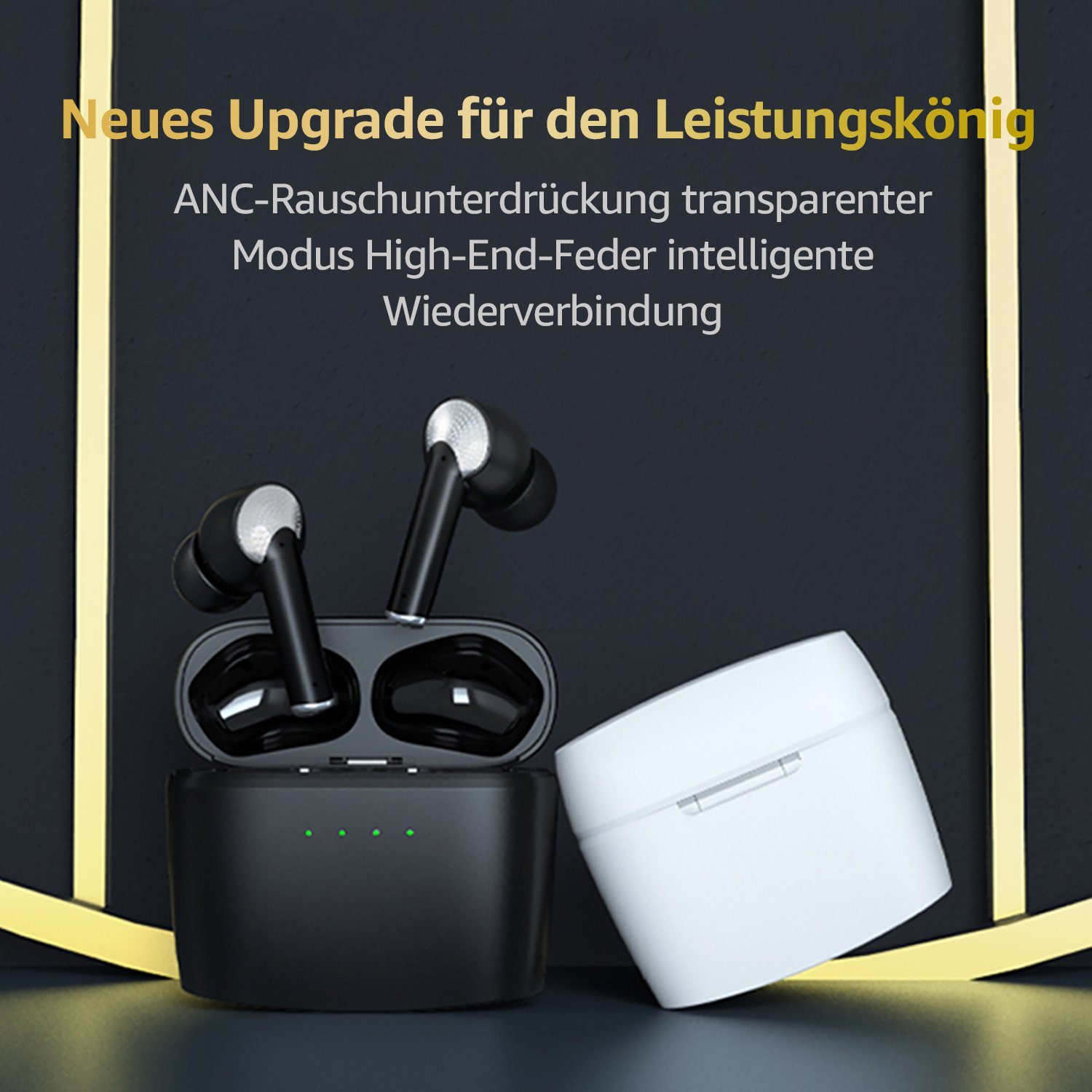 (TWS,ohne wireless Ohrhörer Bluetooth Schwarz Assistent, Siri, Noise Noise Hi-Fi-Sound Bluetooth Cancelling Echo (ANC), Active Greensky 5.2, In-Ear-Kopfhörer Google LED-Anzeige, Cancellation (ENC) J8, Kopfhörer
