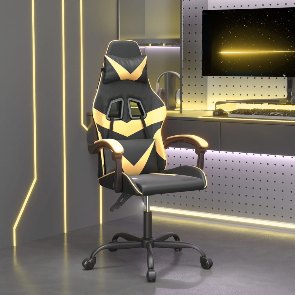 furnicato Gaming-Stuhl Schwarz und Gold 57,5 x 59,5 x (121-131) cm (1 St), Bürostuhl mit Nacken- und Lendenkissen sowie höhenverstellbarem Sitz