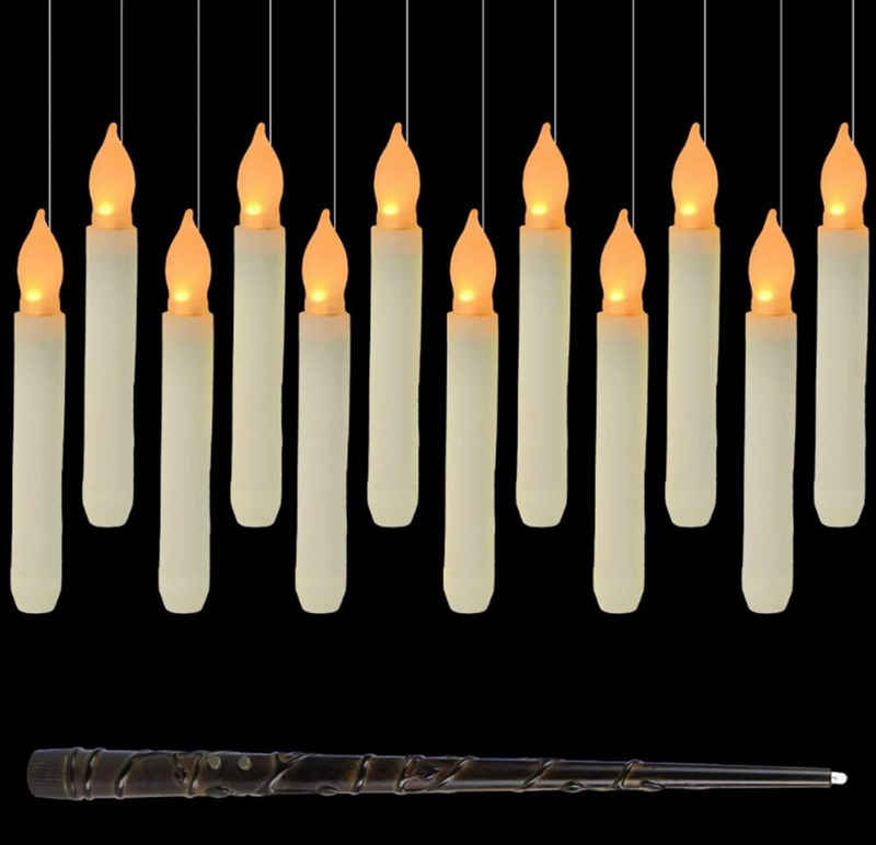 autolock LED-Kerze 12x Flammenlose LED Kerze mit Zauberstab Fernbedienung, LED Kerzen, Flackernde Kerzen Tischkerzen Weihnachtsdekoration Halloween
