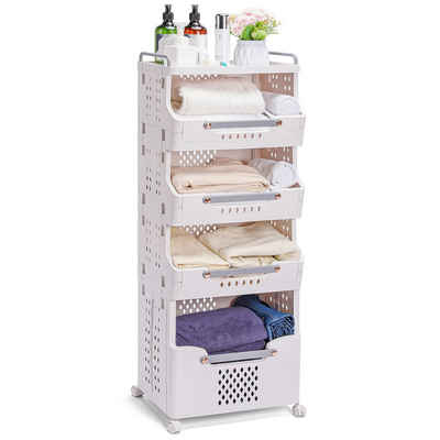 Yorbay Wäschekorb Wäschewagen auf Rollen, mit 4 Körbe, Wäschesortierer 108x29.5x41cm, Wäschesammler Wäschebehälter für Kleidung, Spielzeug, für Badezimmer