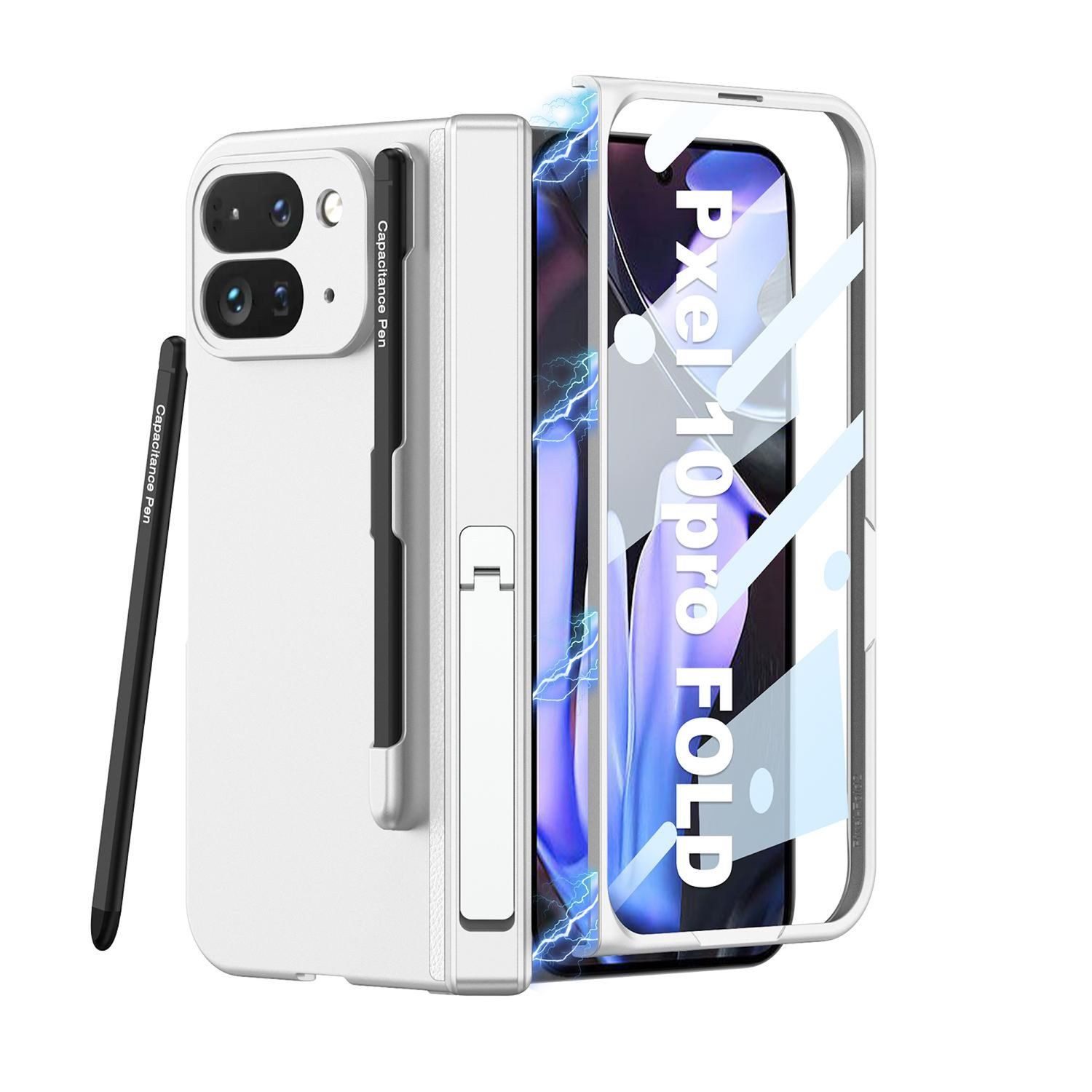 Wigento Handyhülle Für Google Pixel 10 Pro Fold GKK Magnetische Hülle mit Stift Silber, Magnetische Full Cover Hülle mit integriertem Stift