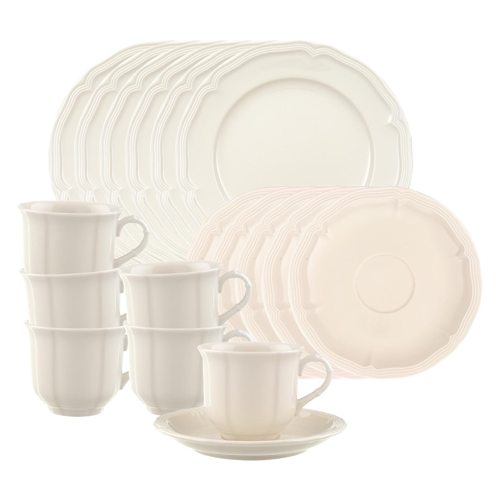 Villeroy & Boch Kaffeeservice Manoir Kaffeeservice 18er Set (18-tlg), 6 Personen, Porzellan