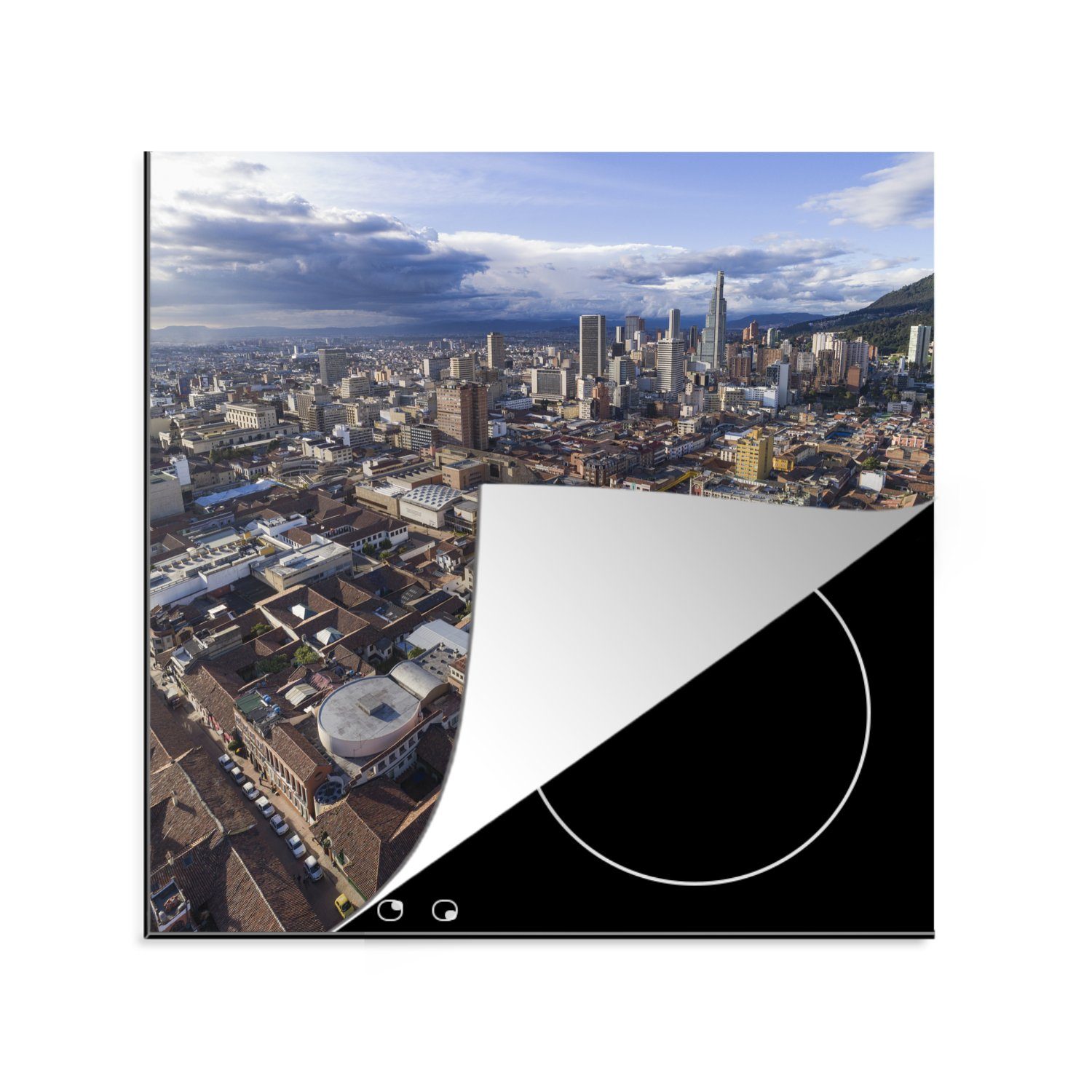 MuchoWow Herdblende-/Abdeckplatte Blick über Bogota das tlg), südamerikanische für cm, küche (1 in Arbeitsplatte Vinyl, 78x78 Ceranfeldabdeckung, Kolumbien